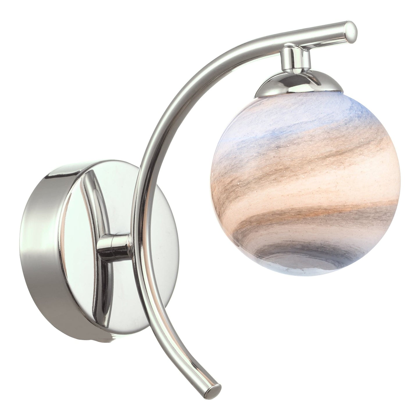 dar lighting Atiya Wall Light Polished Chrome With Planet Style Glass ATI0750-07