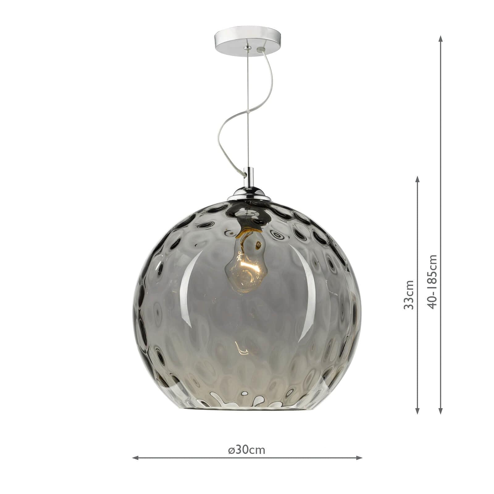 dar lighting Aulax 1 Light Pendant Silver Smoked Glass With Dimple Effect AUL0110