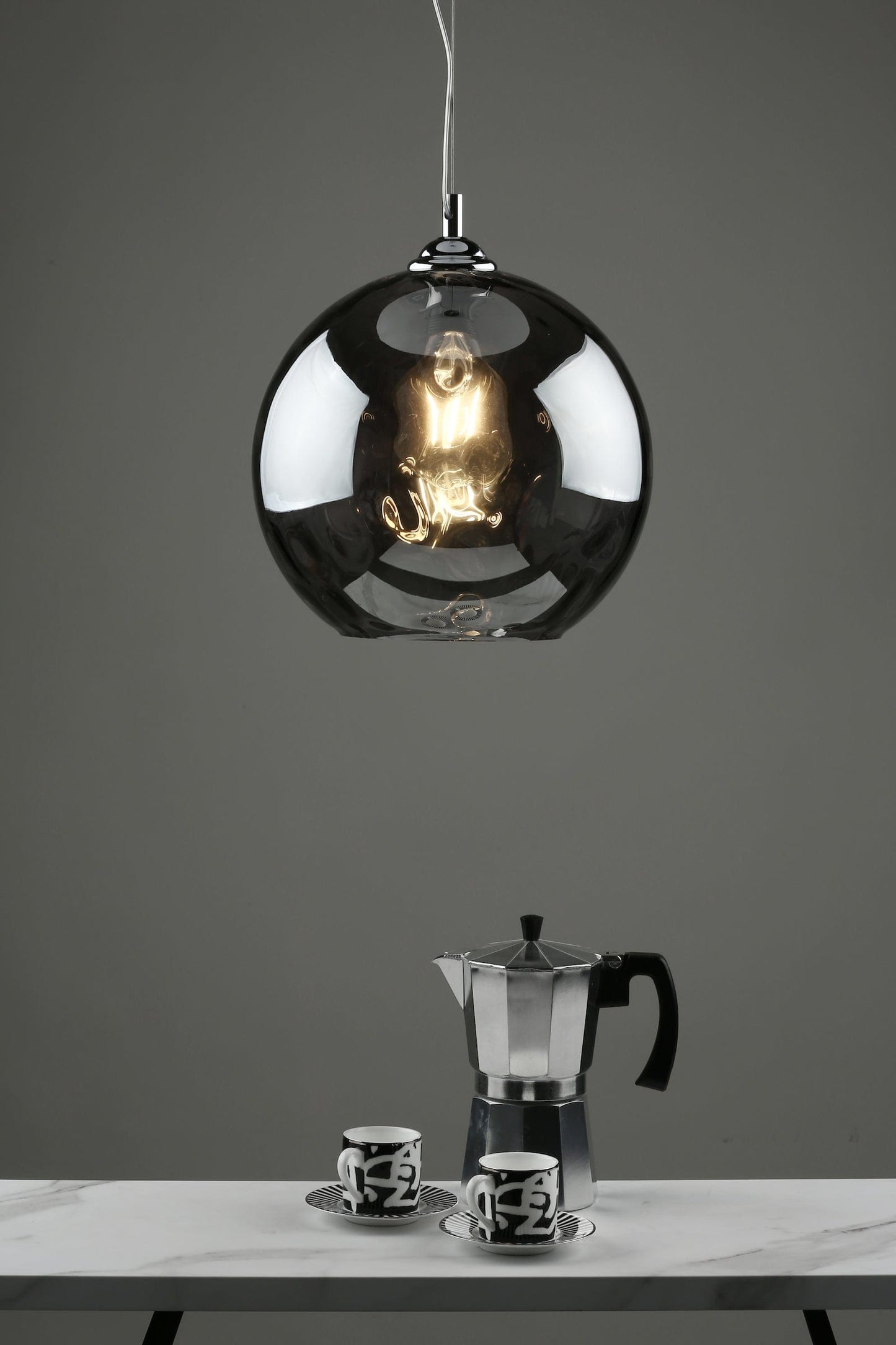 dar lighting Aulax 1 Light Pendant Silver Smoked Glass With Dimple Effect AUL0110