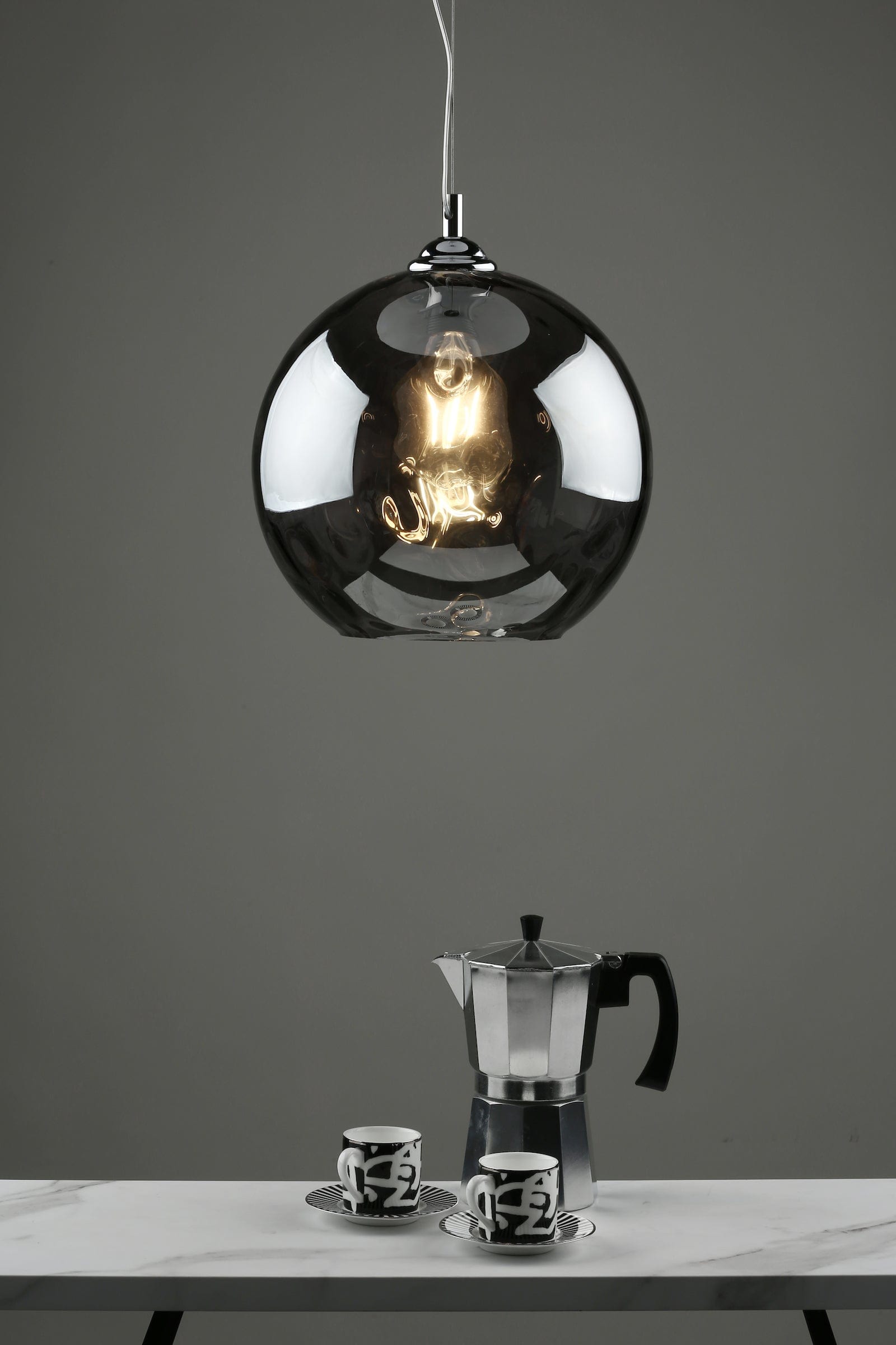 dar lighting Aulax 1 Light Pendant Silver Smoked Glass With Dimple Effect AUL0110