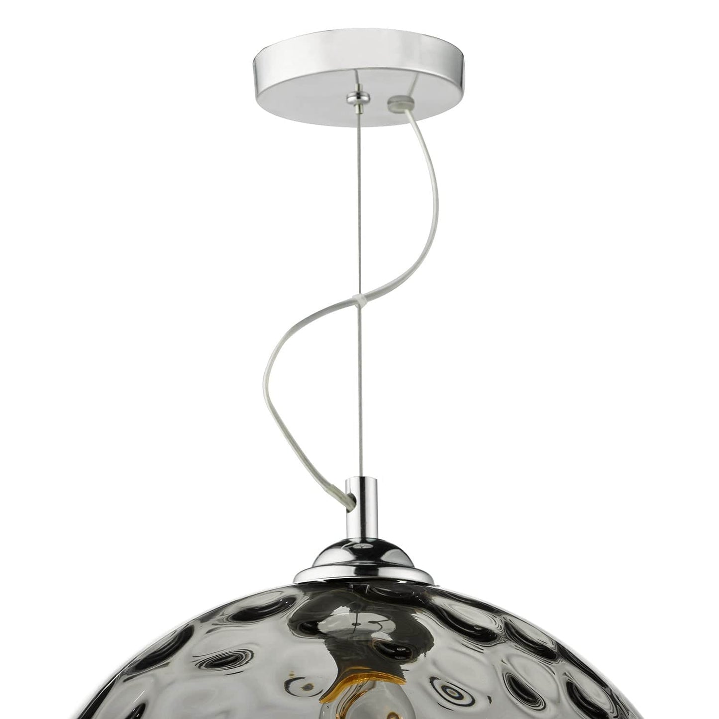 dar lighting Aulax 1 Light Pendant Silver Smoked Glass With Dimple Effect AUL0110