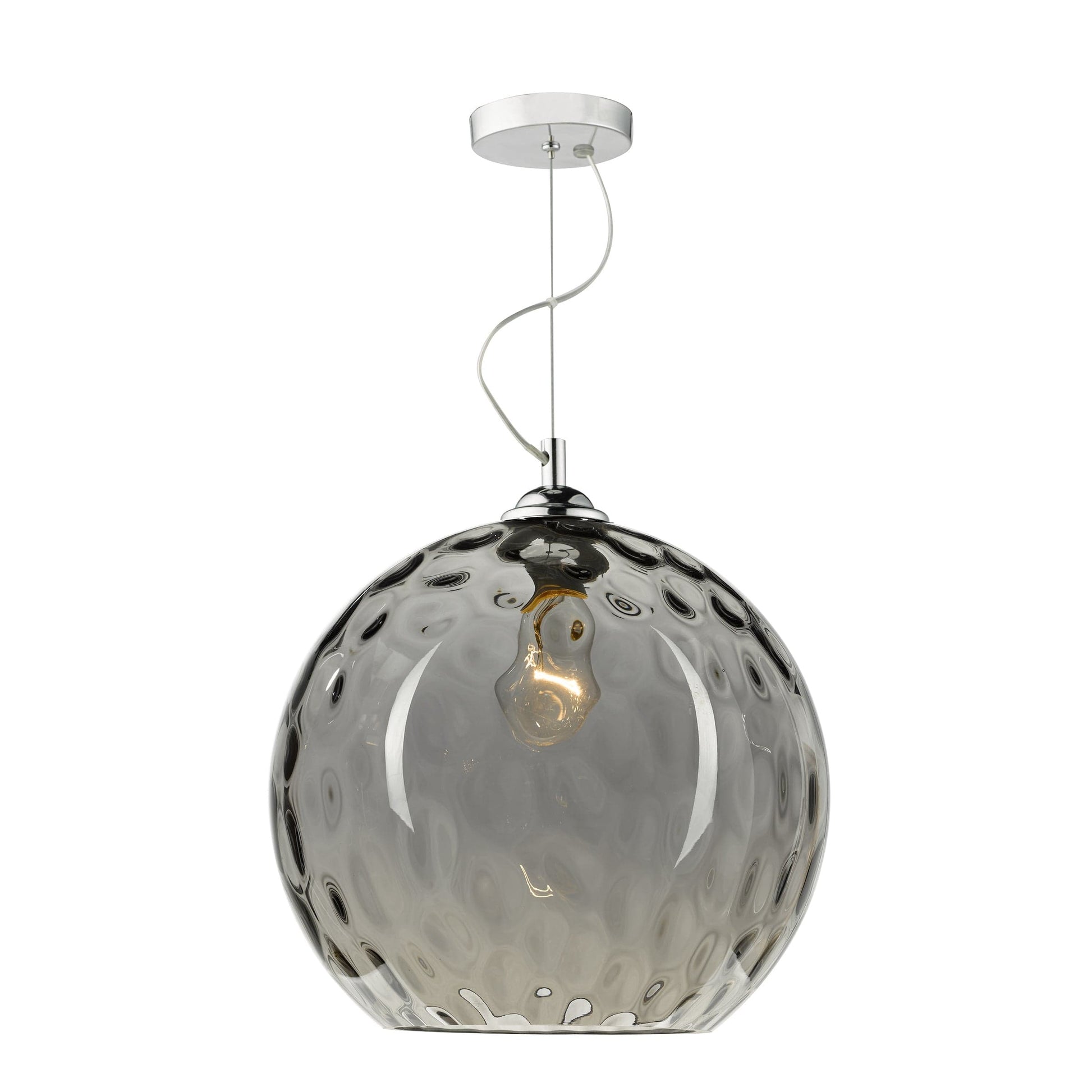 dar lighting Aulax 1 Light Pendant Silver Smoked Glass With Dimple Effect AUL0110