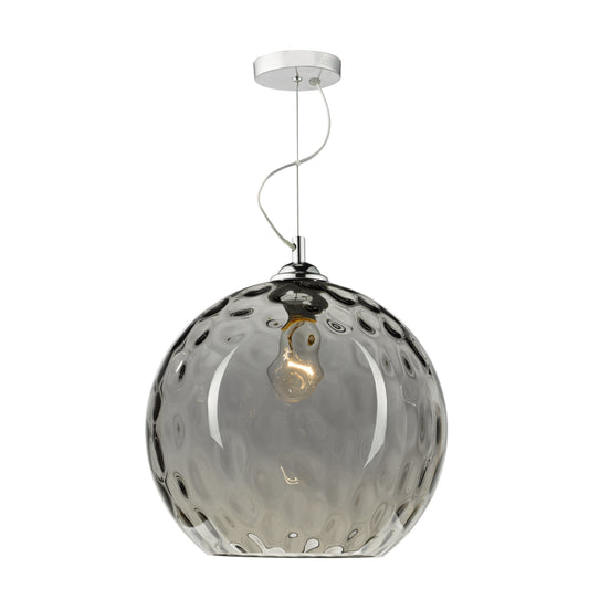 dar lighting Aulax 1 Light Pendant Silver Smoked Glass With Dimple Effect AUL0110