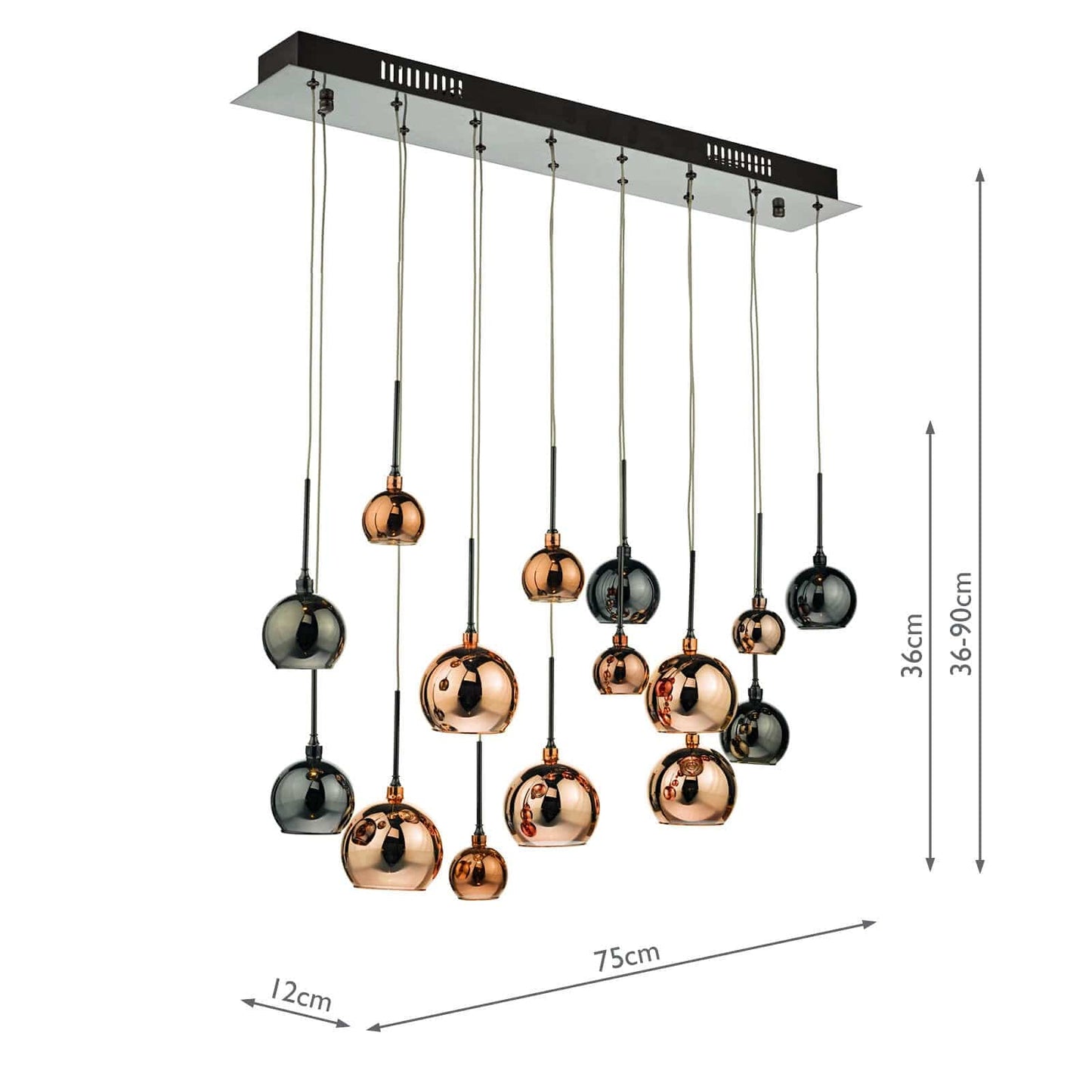 dar lighting Aurelia 15 Light Bar Pendant Black Chrome & Copper/Bronze Glass AUR6264