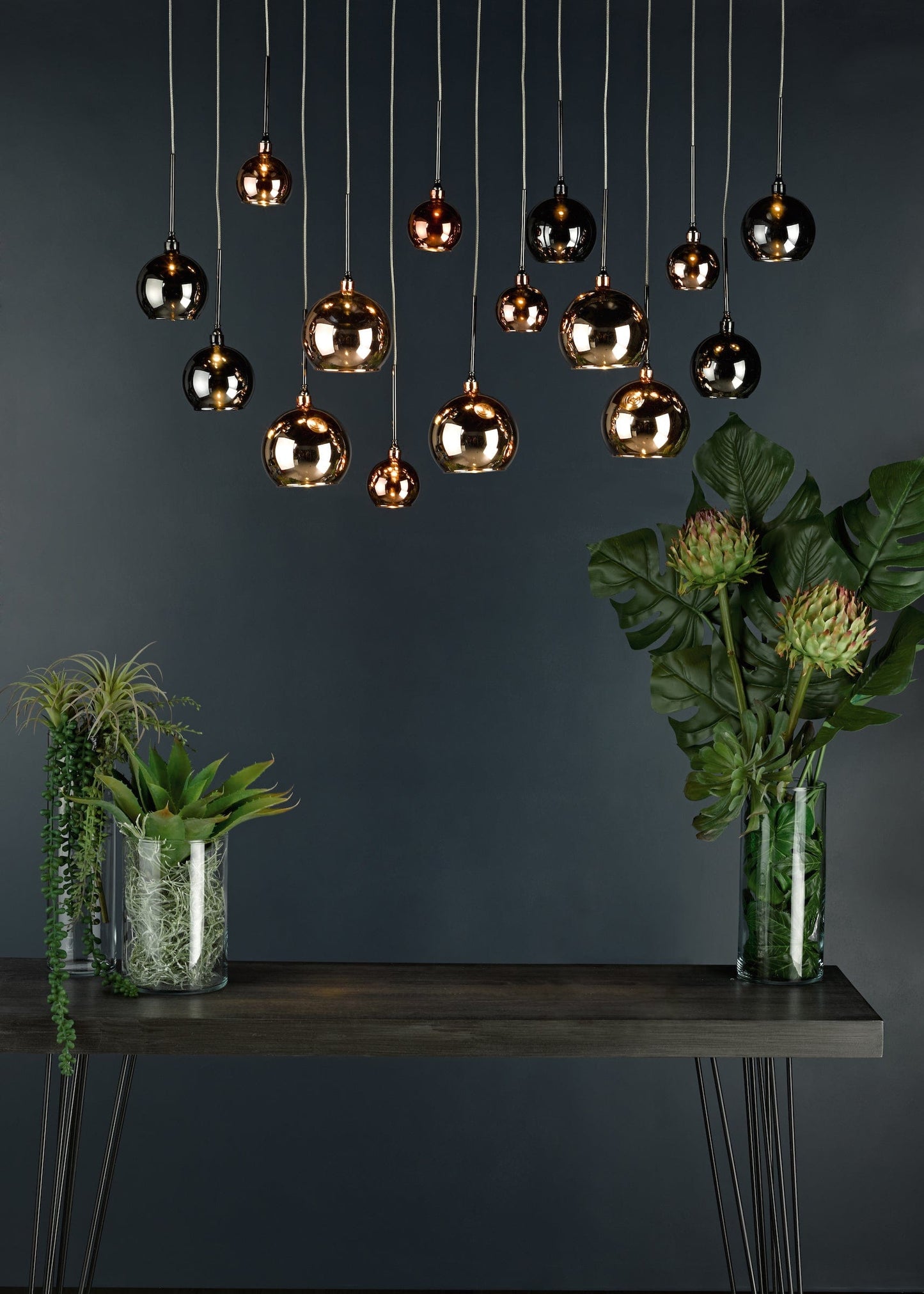 dar lighting Aurelia 15 Light Bar Pendant Black Chrome & Copper/Bronze Glass AUR6264