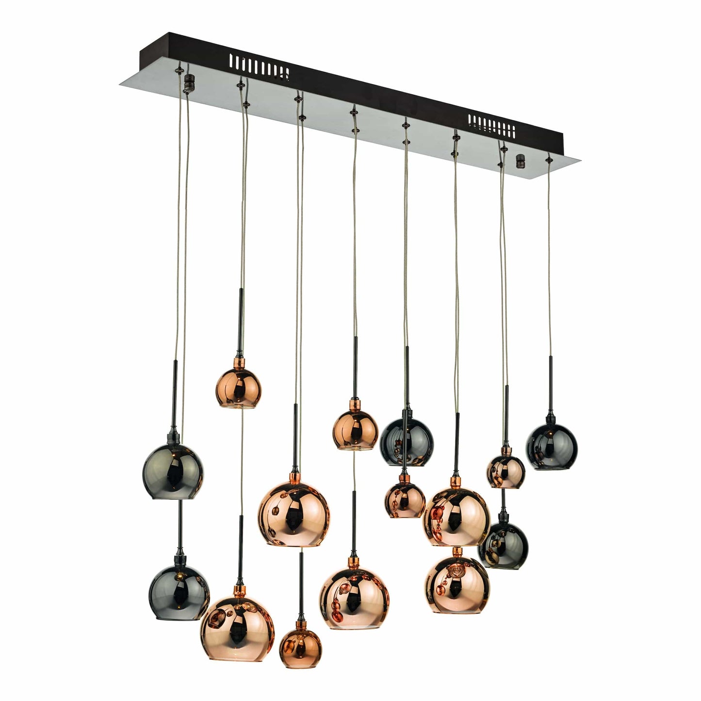 dar lighting Aurelia 15 Light Bar Pendant Black Chrome & Copper/Bronze Glass AUR6264