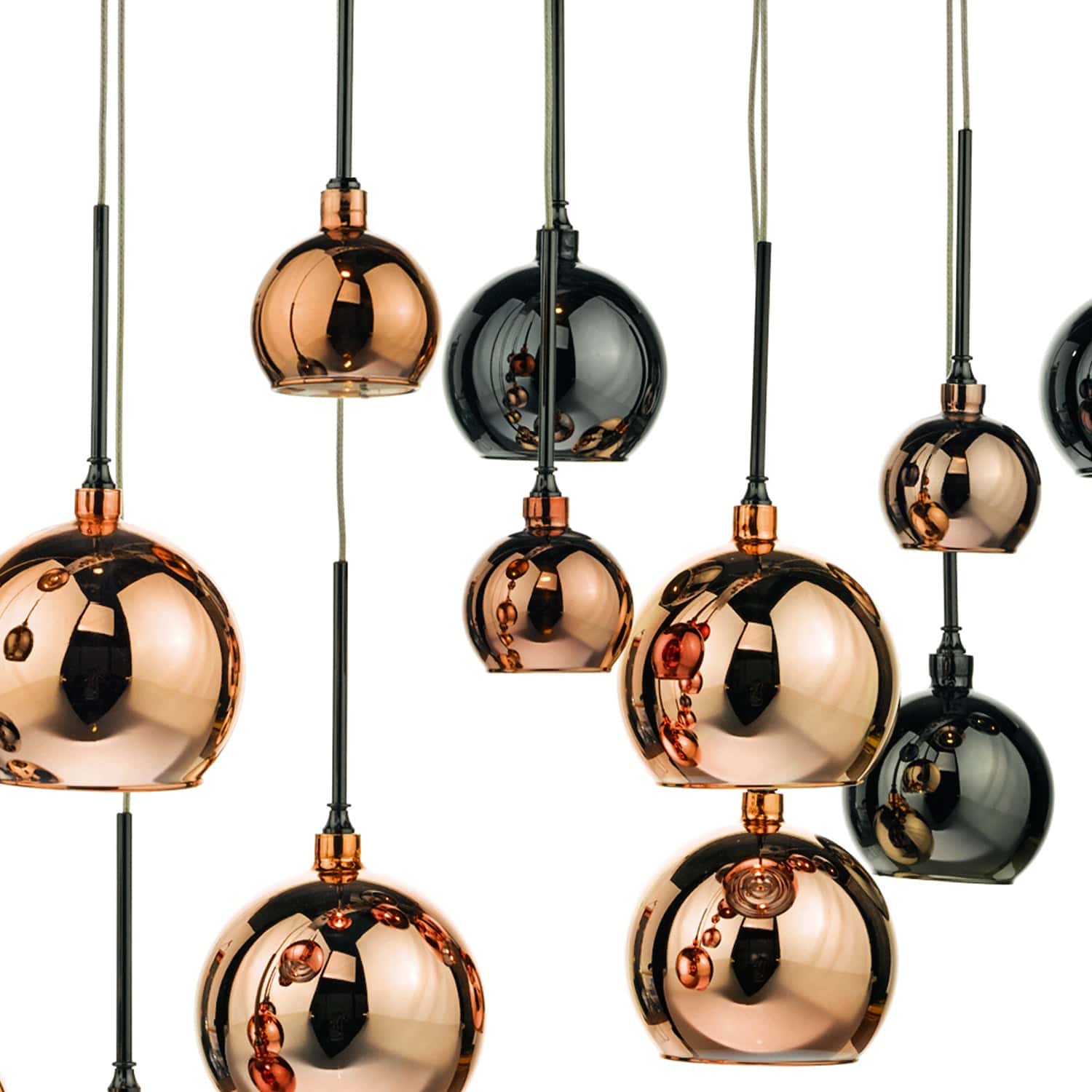 dar lighting Aurelia 15 Light Bar Pendant Black Chrome & Copper/Bronze Glass AUR6264