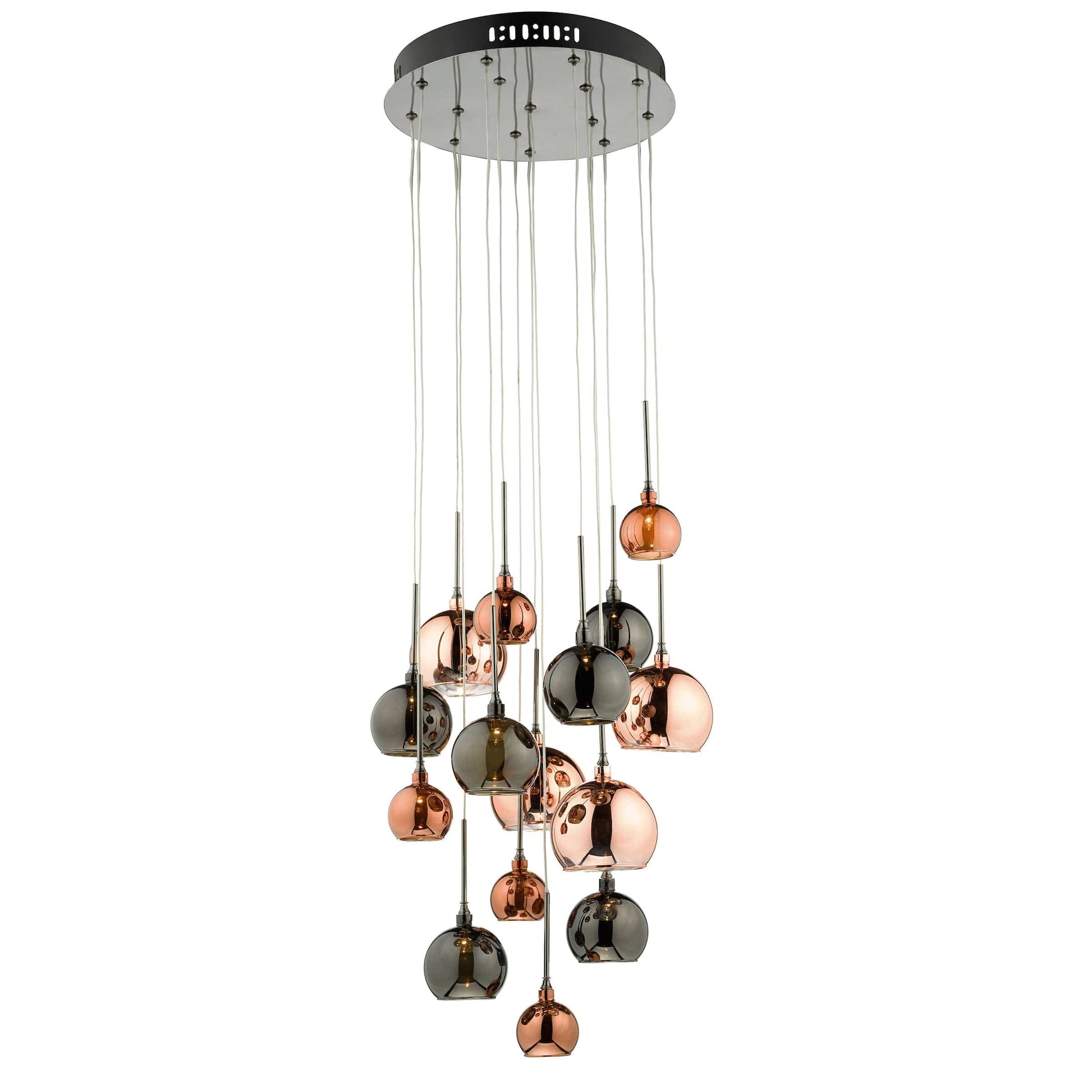 dar lighting Aurelia 15lt Cluster Pendant Black Chrome & Copper/Bronze Glass AUR1564