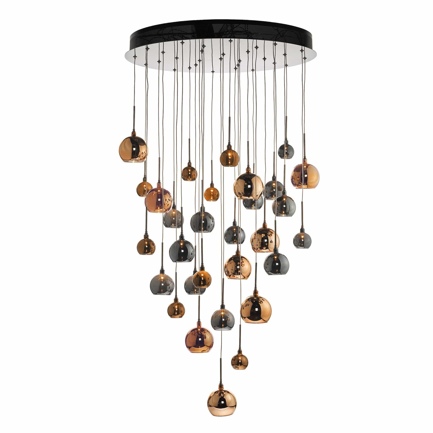 dar lighting Aurelia 30lt Cluster Pendant Black Chrome & Copper/Bronze Glass 3M Drop AUR3364