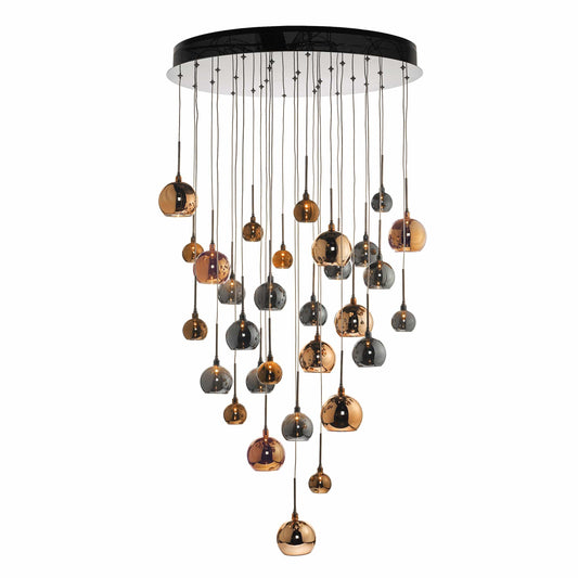 dar lighting Aurelia 30lt Cluster Pendant Black Chrome & Copper/Bronze Glass 3M Drop AUR3364