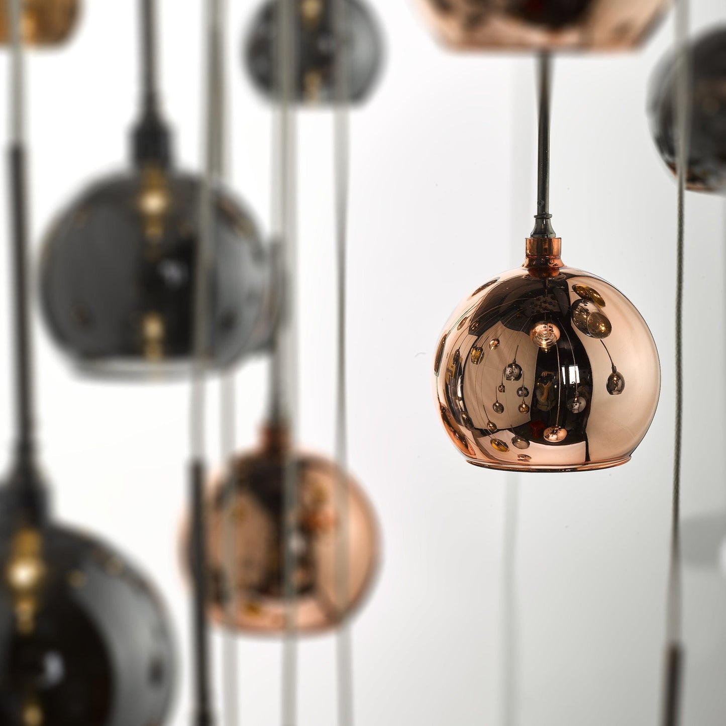 dar lighting Aurelia 30lt Cluster Pendant Black Chrome & Copper/Bronze Glass 3M Drop AUR3364