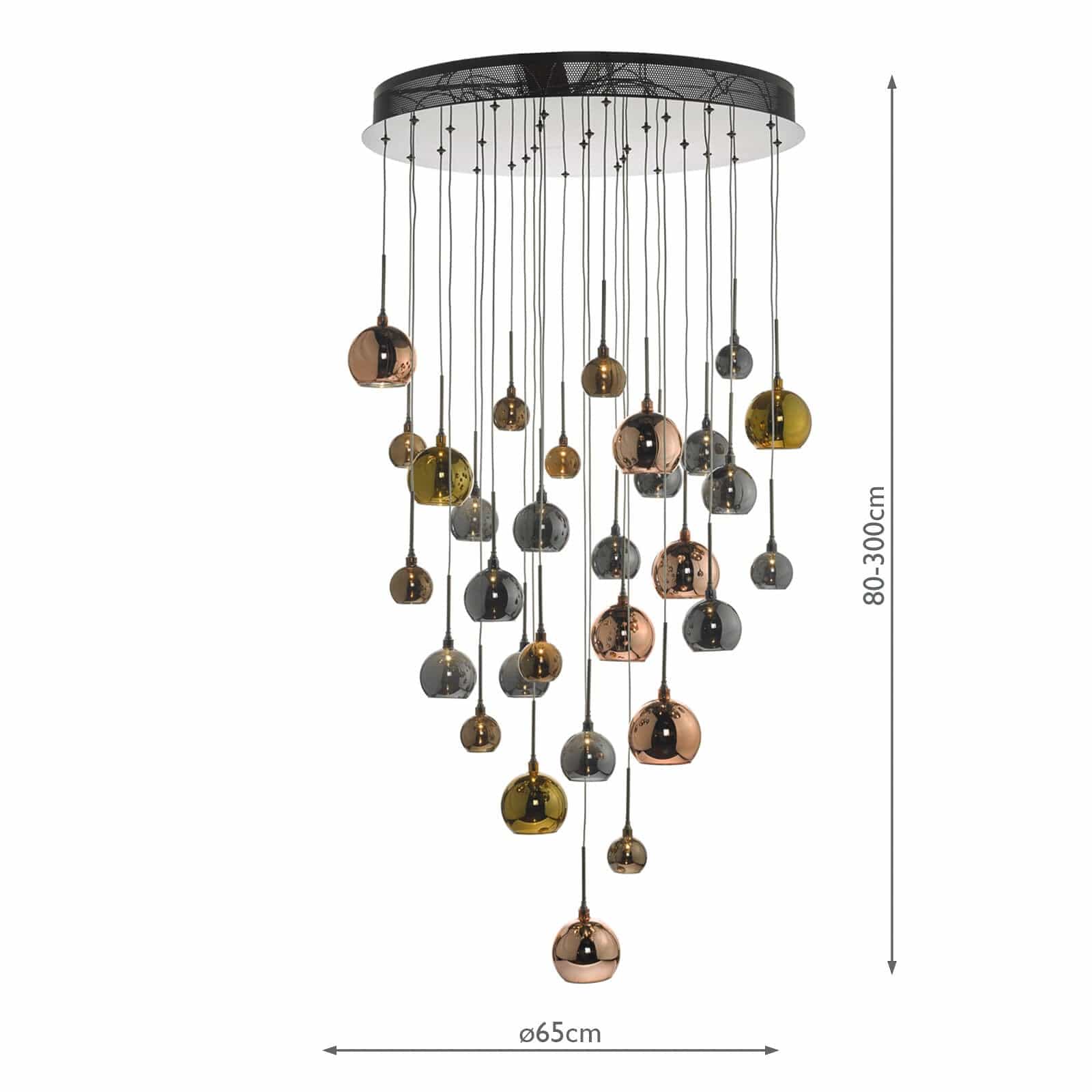 dar lighting Aurelia 30lt Cluster Pendant Black Chrome & Copper/Bronze Glass 3M Drop AUR3364