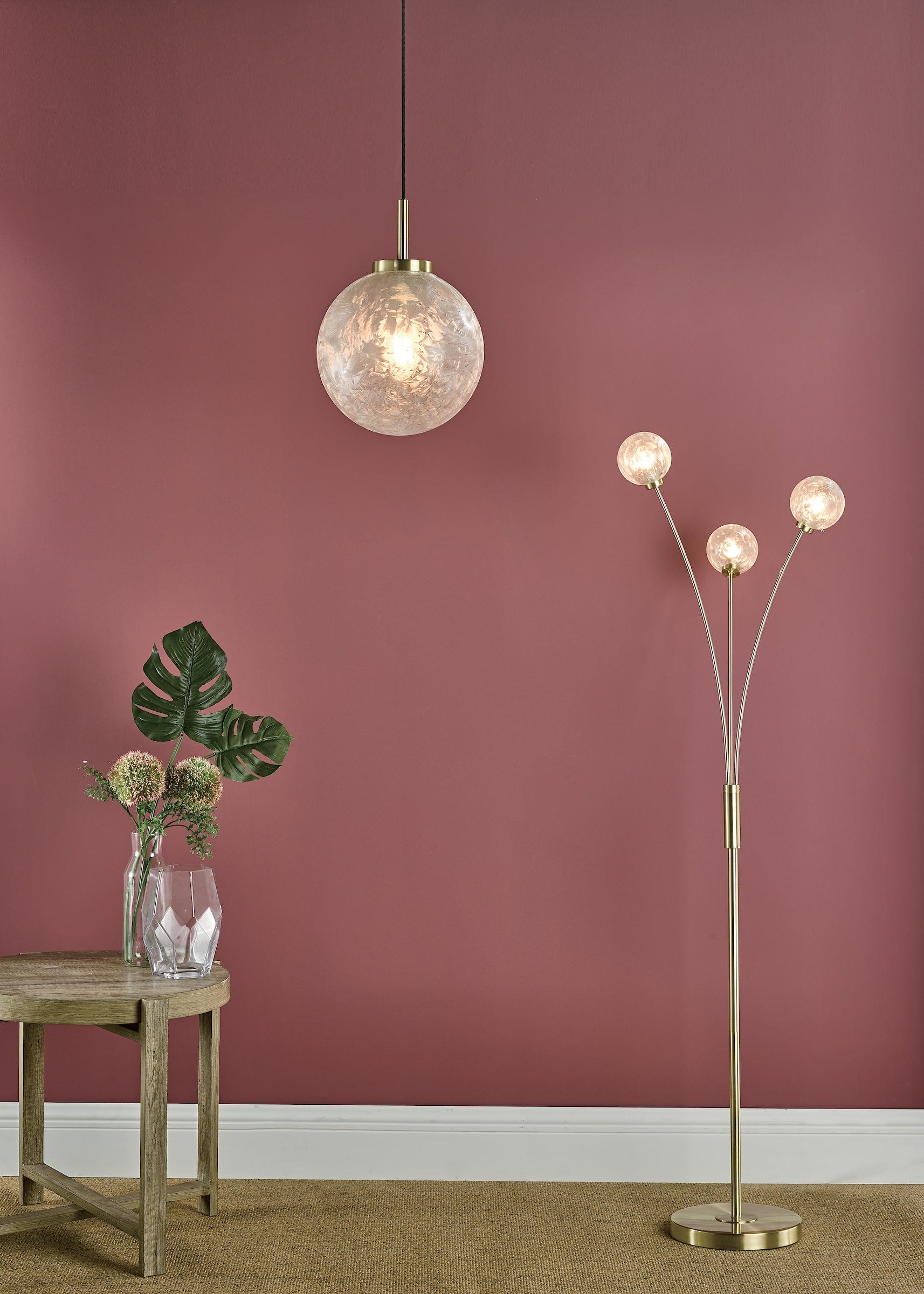 dar lighting Avari 1 Light Pendant Satin Brass And Clear Frosted Glass AVA0141