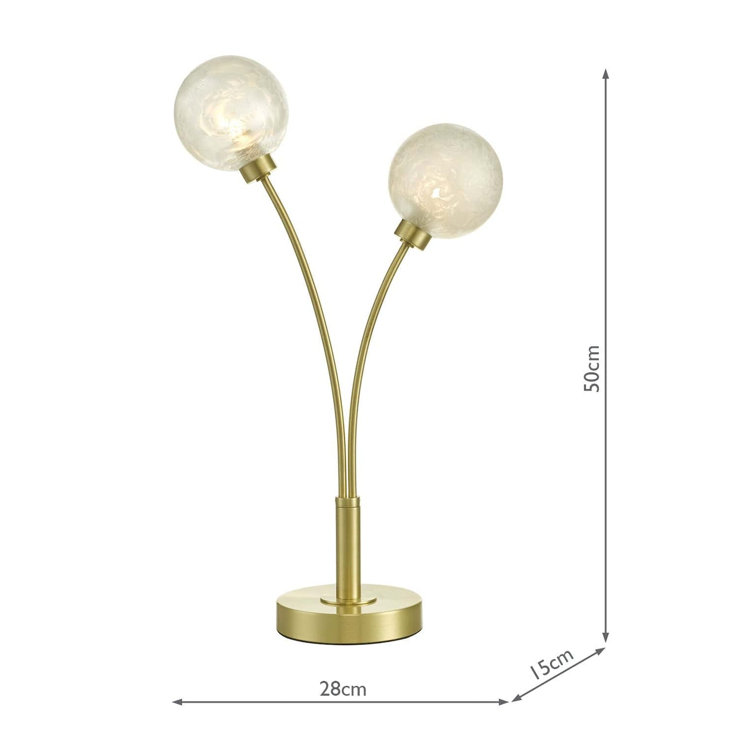 dar lighting Avari 2 Light Table Lamp Satin Brass Glass AVA4241