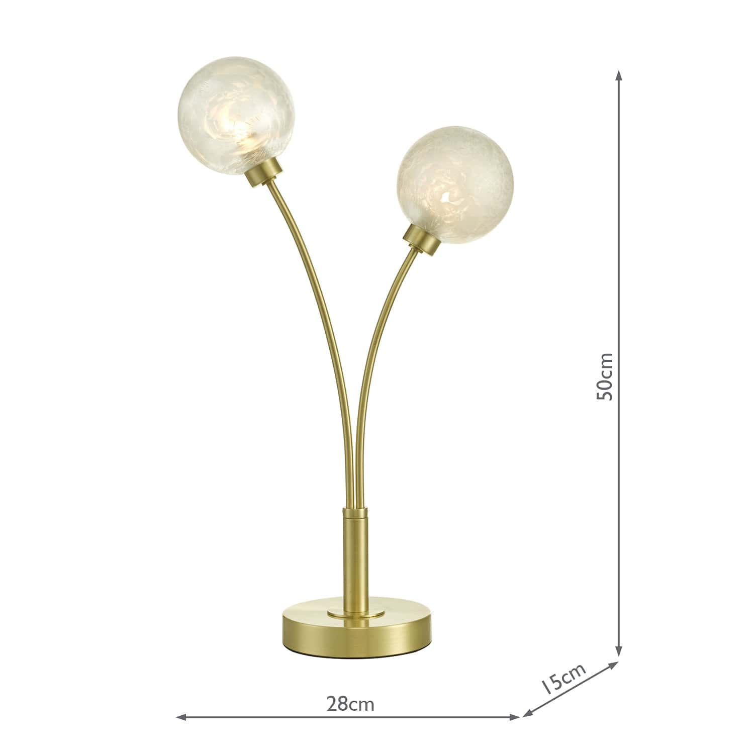 dar lighting Avari 2 Light Table Lamp Satin Brass Glass AVA4241