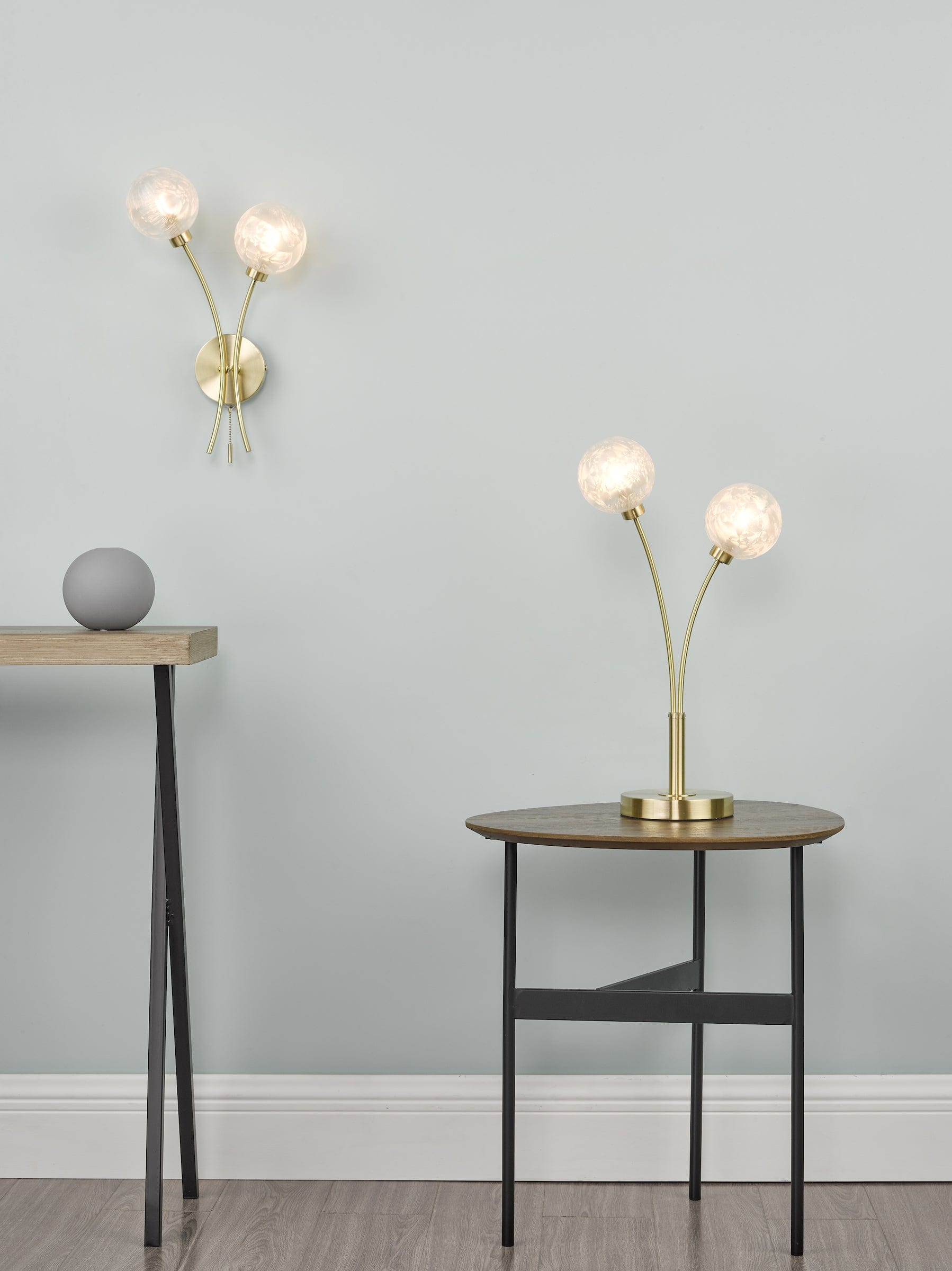 dar lighting Avari 2 Light Table Lamp Satin Brass Glass AVA4241