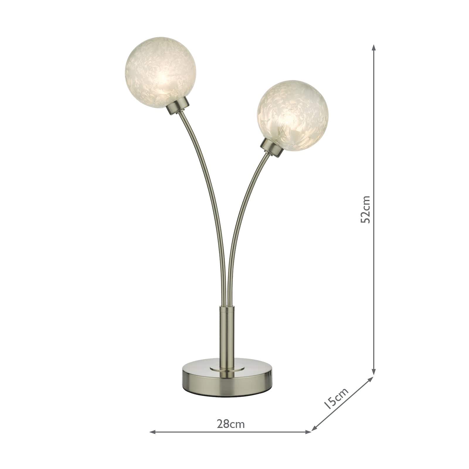 dar lighting Avari 2 Light Table Lamp Satin Nickel Frosted Glass AVA4246