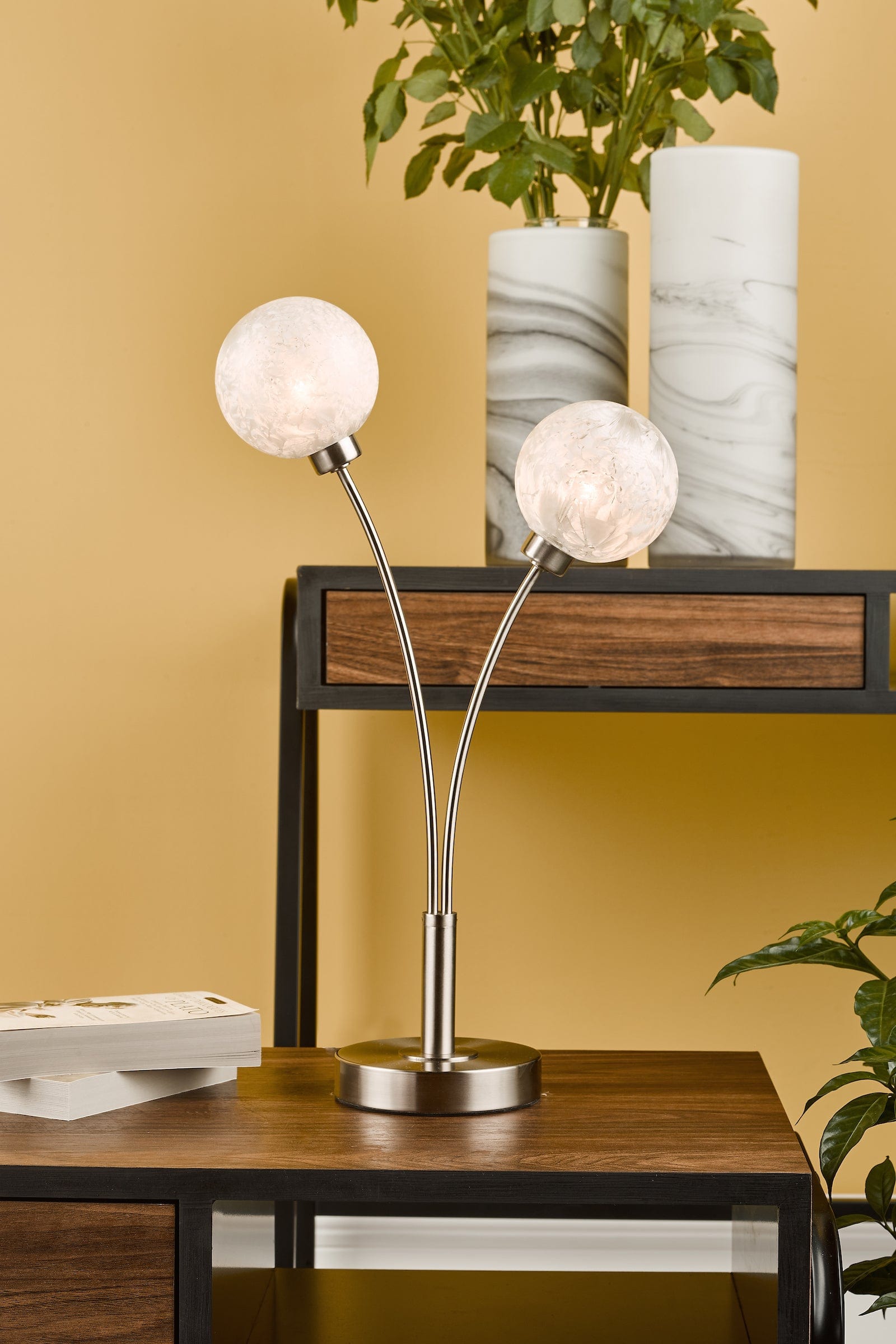 dar lighting Avari 2 Light Table Lamp Satin Nickel Frosted Glass AVA4246