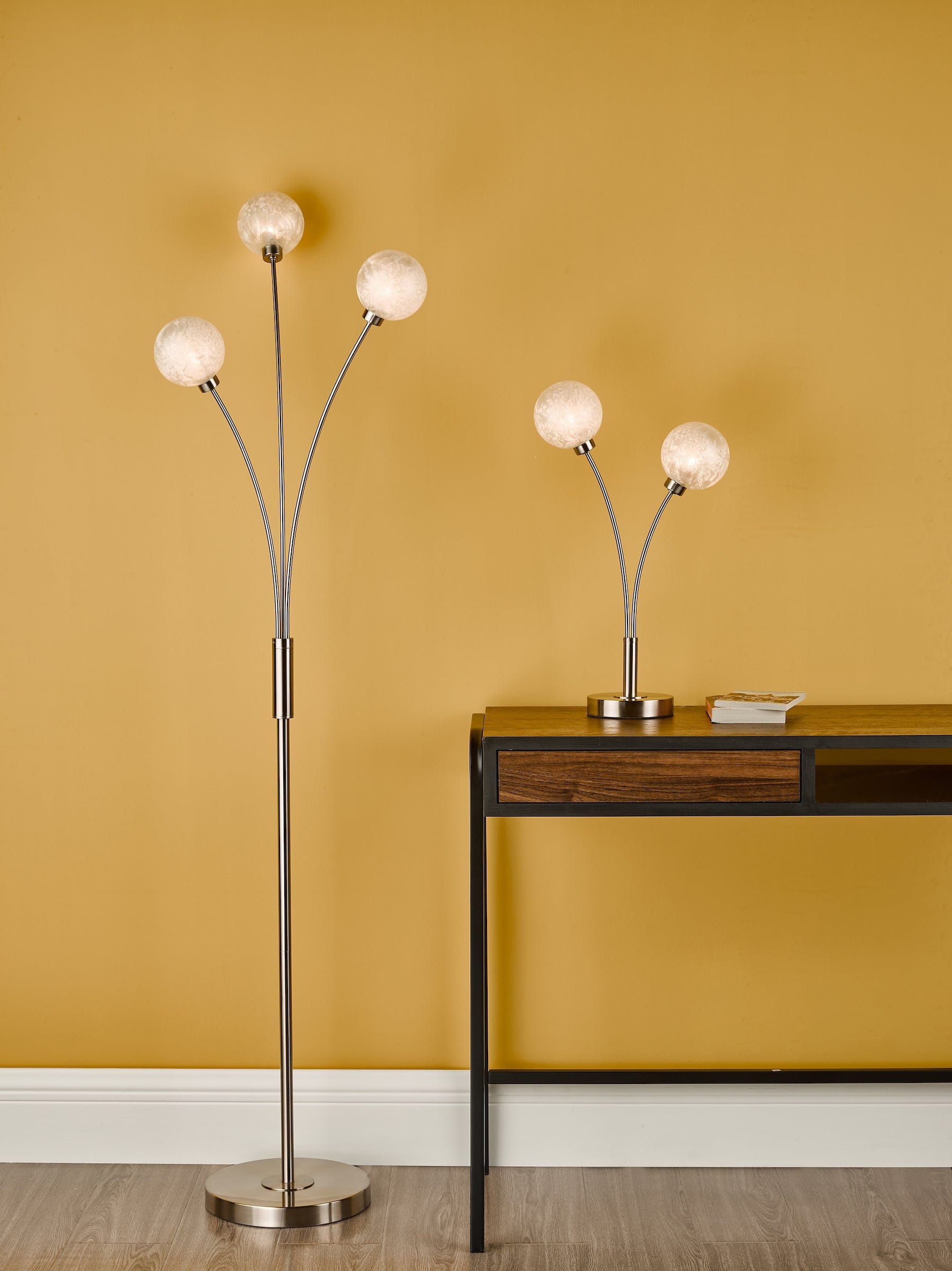 dar lighting Avari 2 Light Table Lamp Satin Nickel Frosted Glass AVA4246