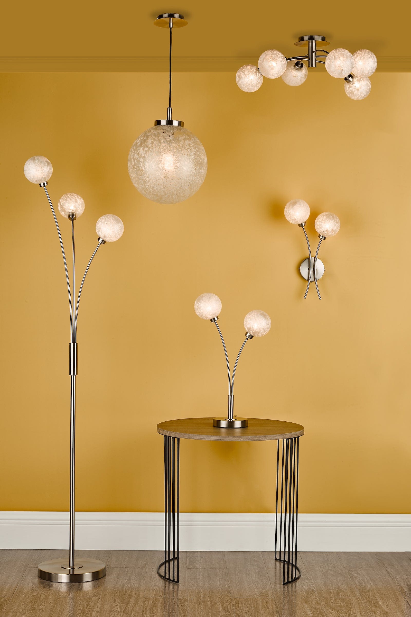 dar lighting Avari 2 Light Table Lamp Satin Nickel Frosted Glass AVA4246