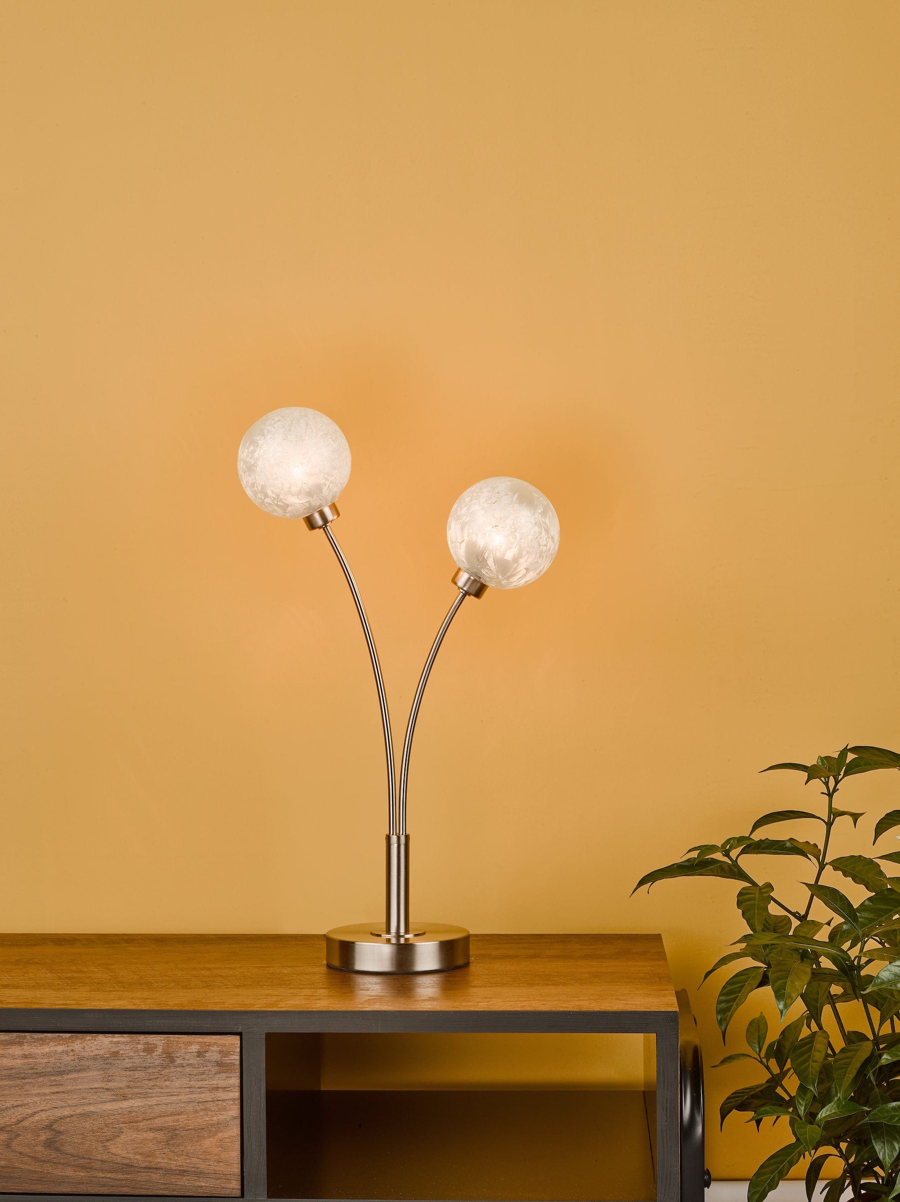 dar lighting Avari 2 Light Table Lamp Satin Nickel Frosted Glass AVA4246