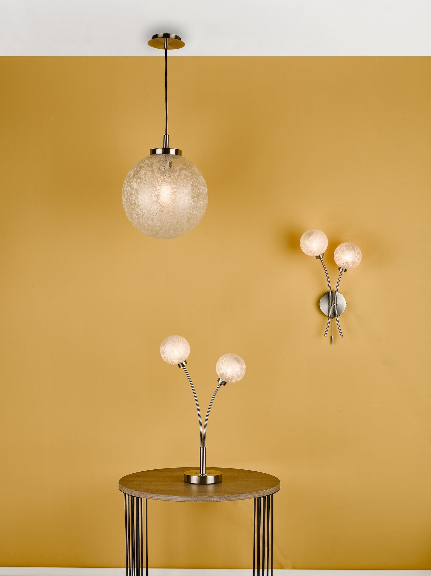 dar lighting Avari 2 Light Table Lamp Satin Nickel Frosted Glass AVA4246