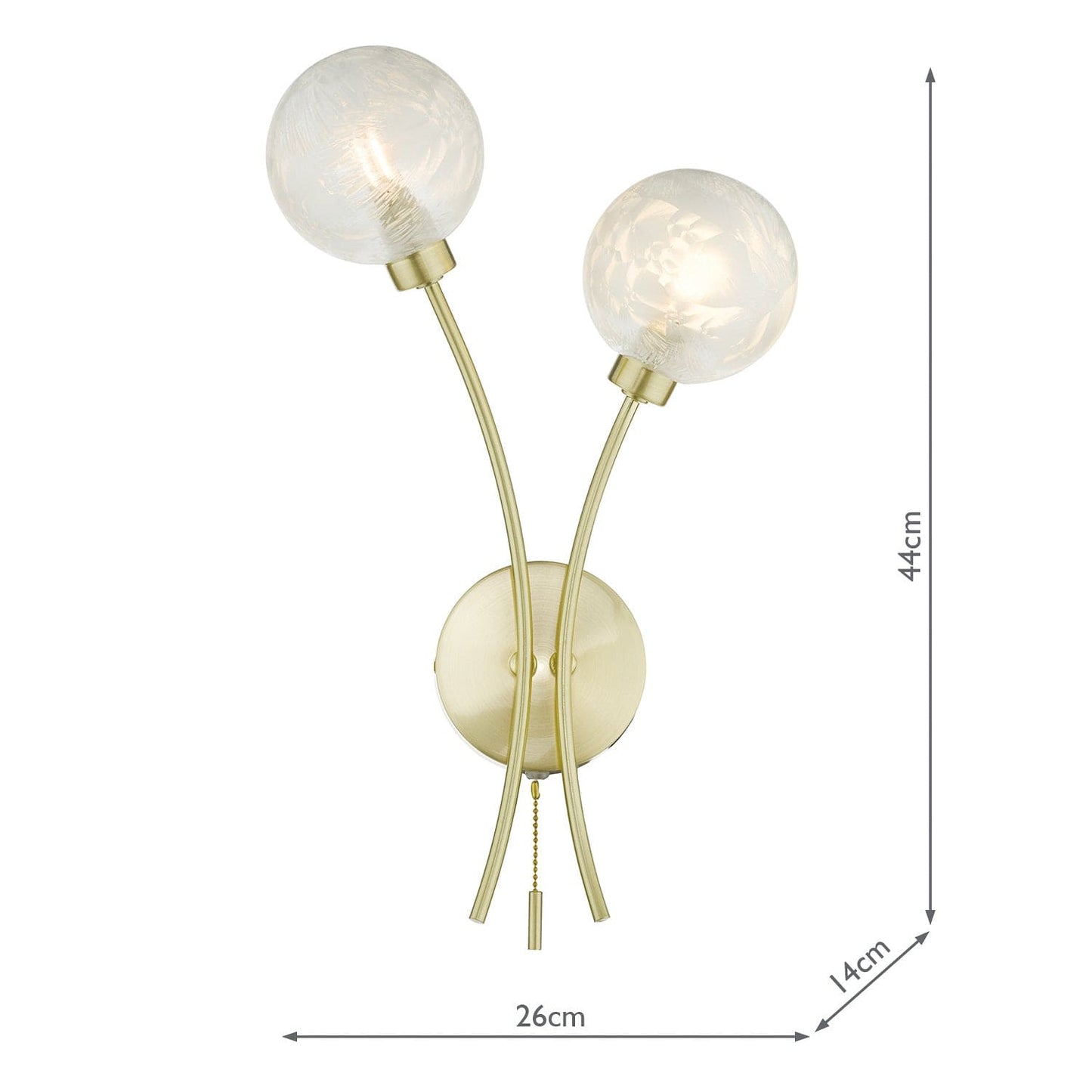 dar lighting Avari 2 Light Wall Light Satin Brass Glass AVA0941