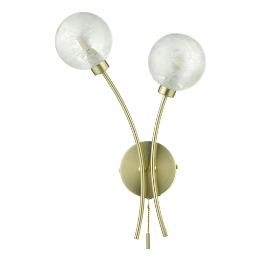 dar lighting Avari 2 Light Wall Light Satin Brass Glass AVA0941