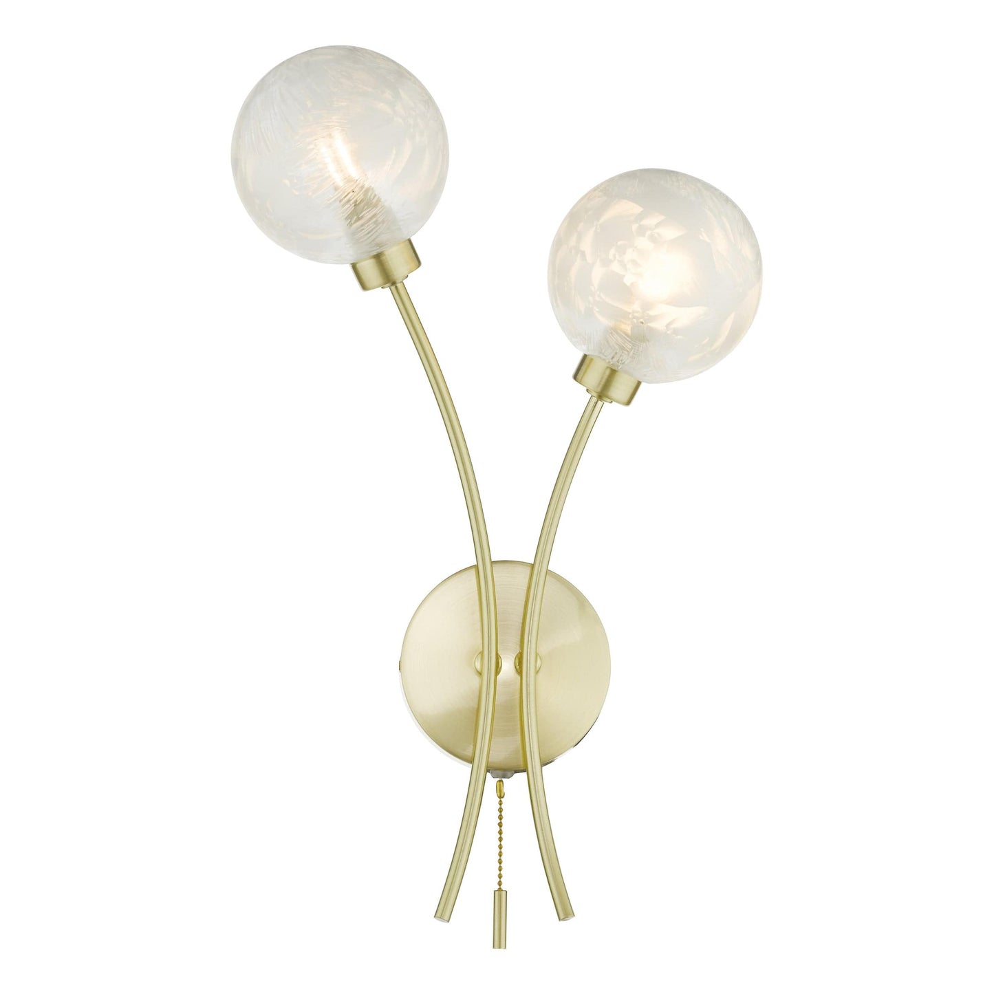 dar lighting Avari 2 Light Wall Light Satin Brass Glass AVA0941