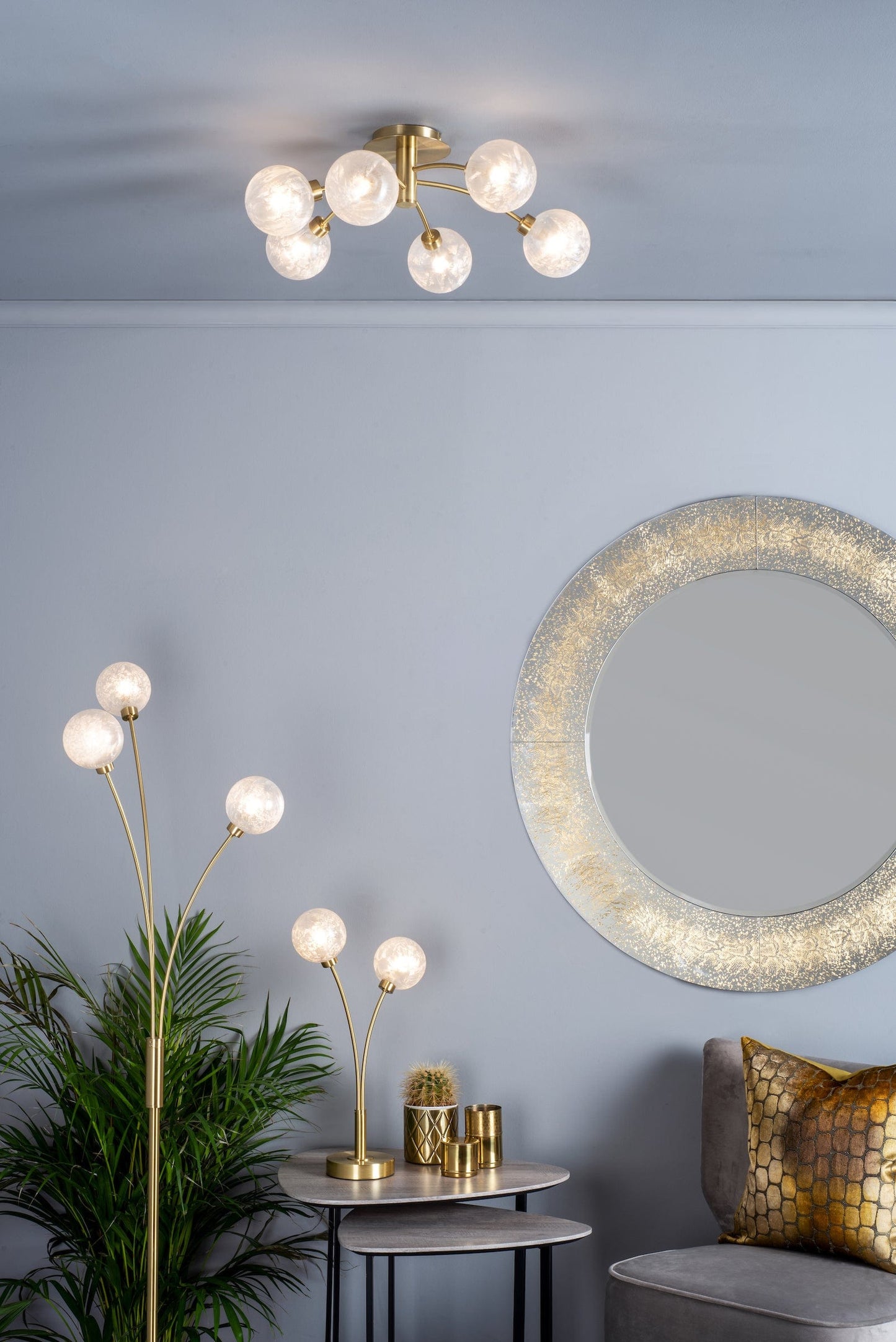 dar lighting Avari 3 Light Floor Lamp Satin Brass Glass AVA4941