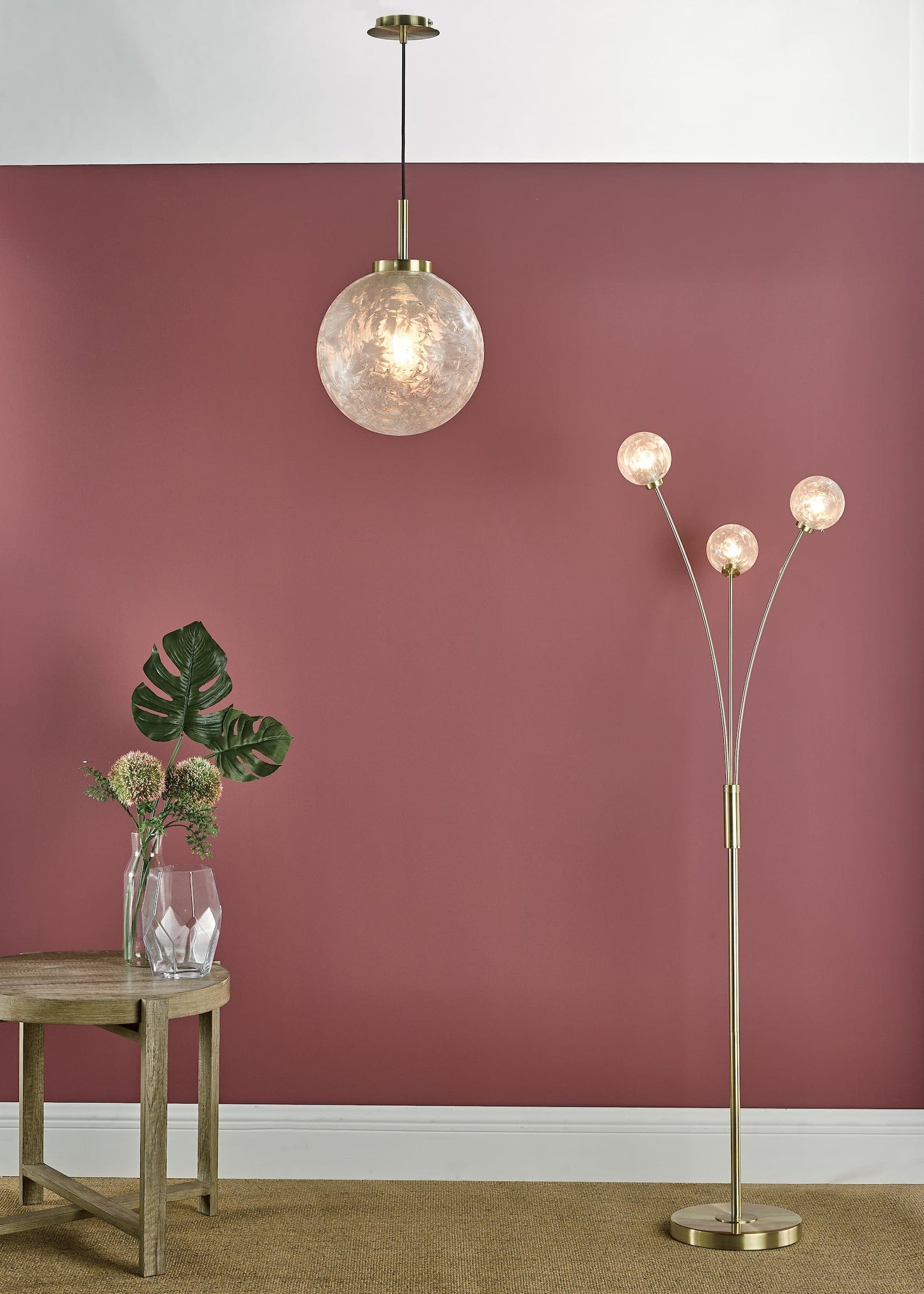 dar lighting Avari 3 Light Floor Lamp Satin Brass Glass AVA4941