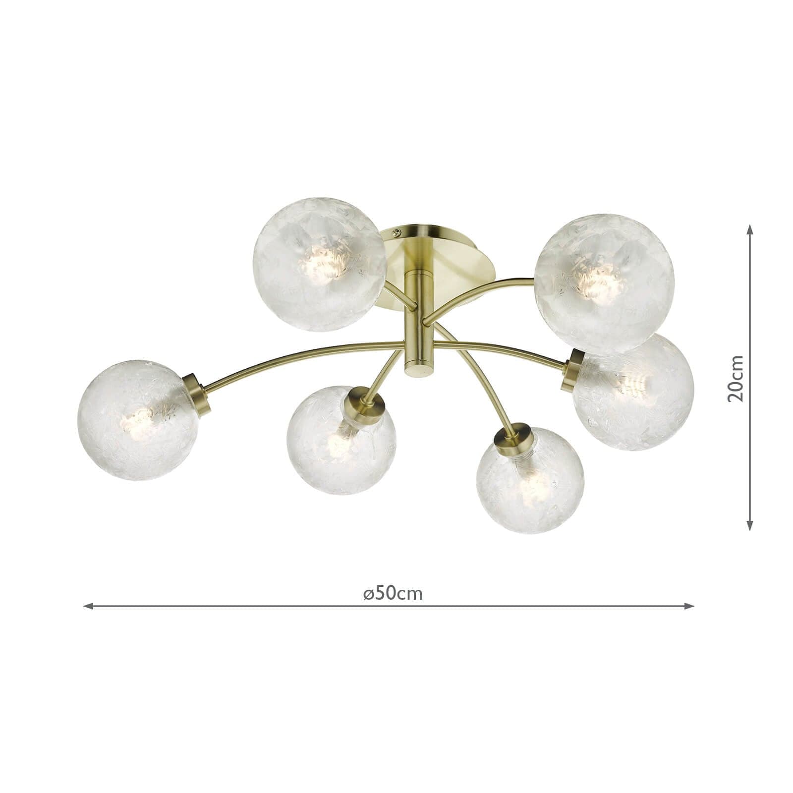 dar lighting Avari 6 Light Semi Flush Satin Brass And Clear Frosted Glass AVA6441