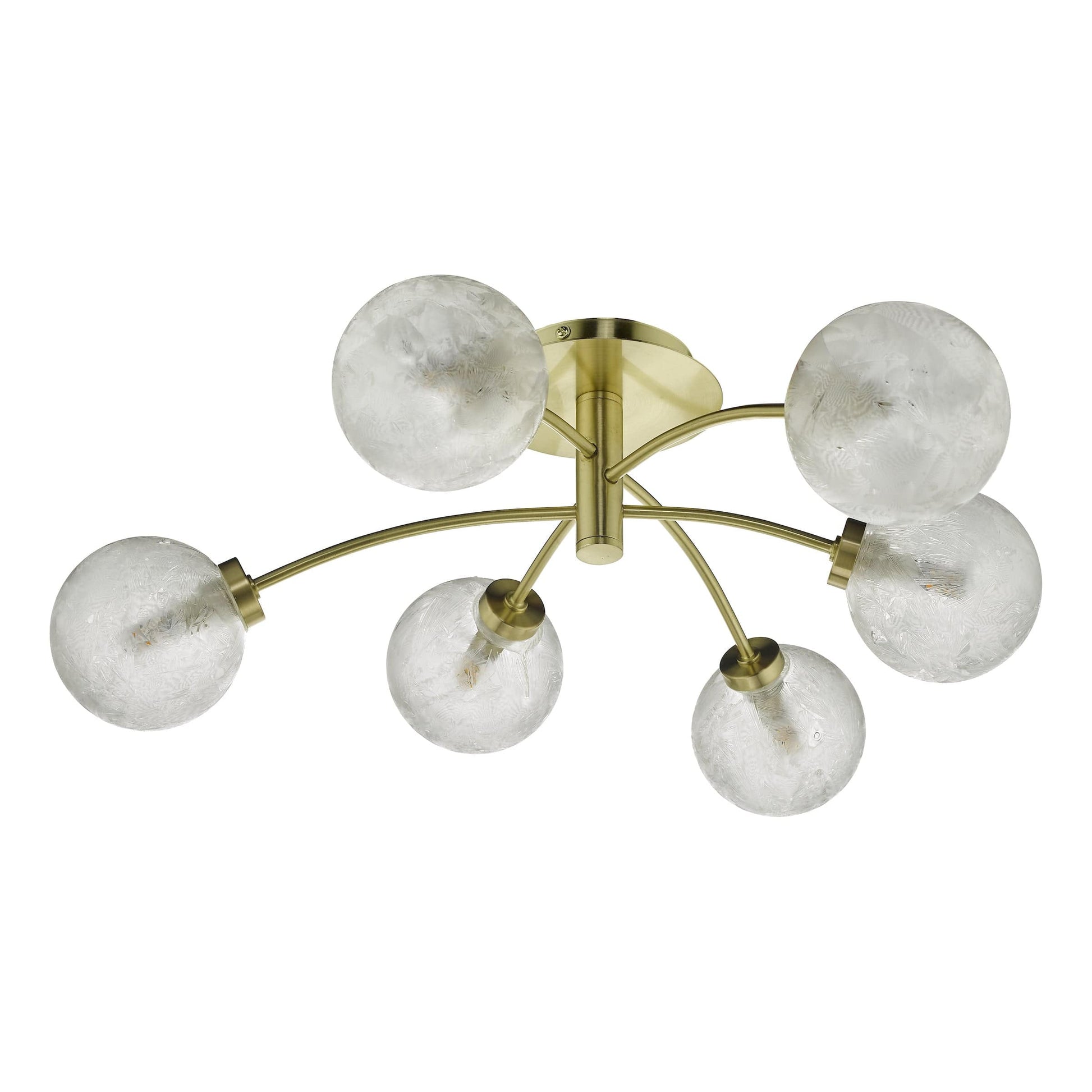 dar lighting Avari 6 Light Semi Flush Satin Brass And Clear Frosted Glass AVA6441