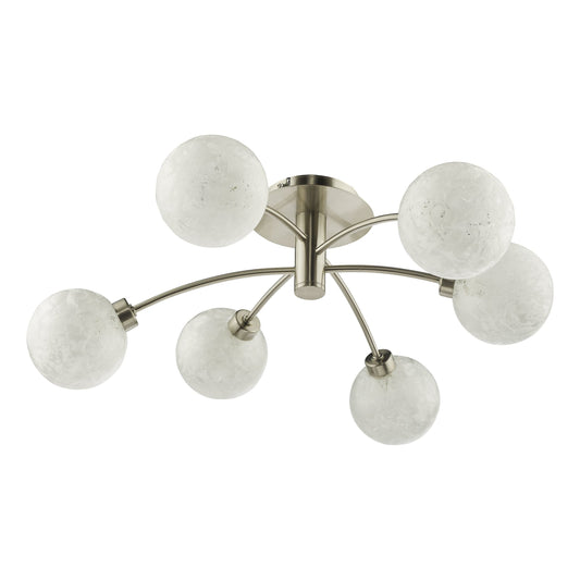 dar lighting Avari 6 Light Semi Flush Satin Nickel Frosted Glass AVA6446