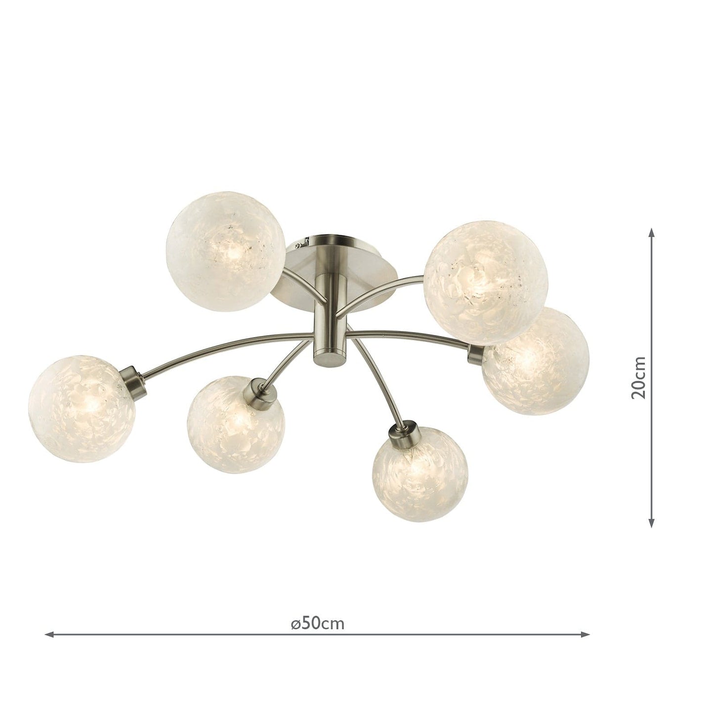 dar lighting Avari 6 Light Semi Flush Satin Nickel Frosted Glass AVA6446