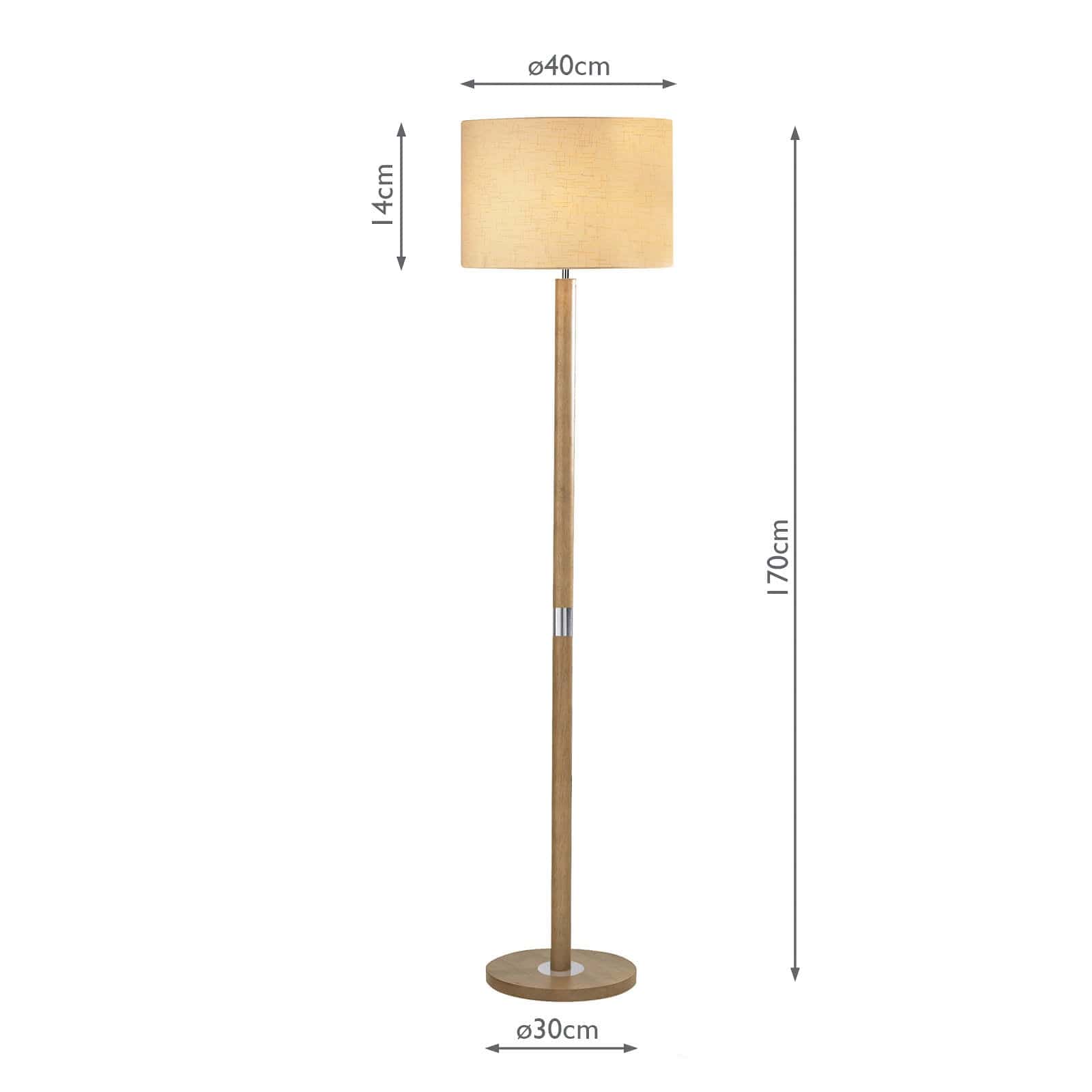 dar lighting Avenue Floor Lamp Light Wood Polished Chrome With Shade AVE4943