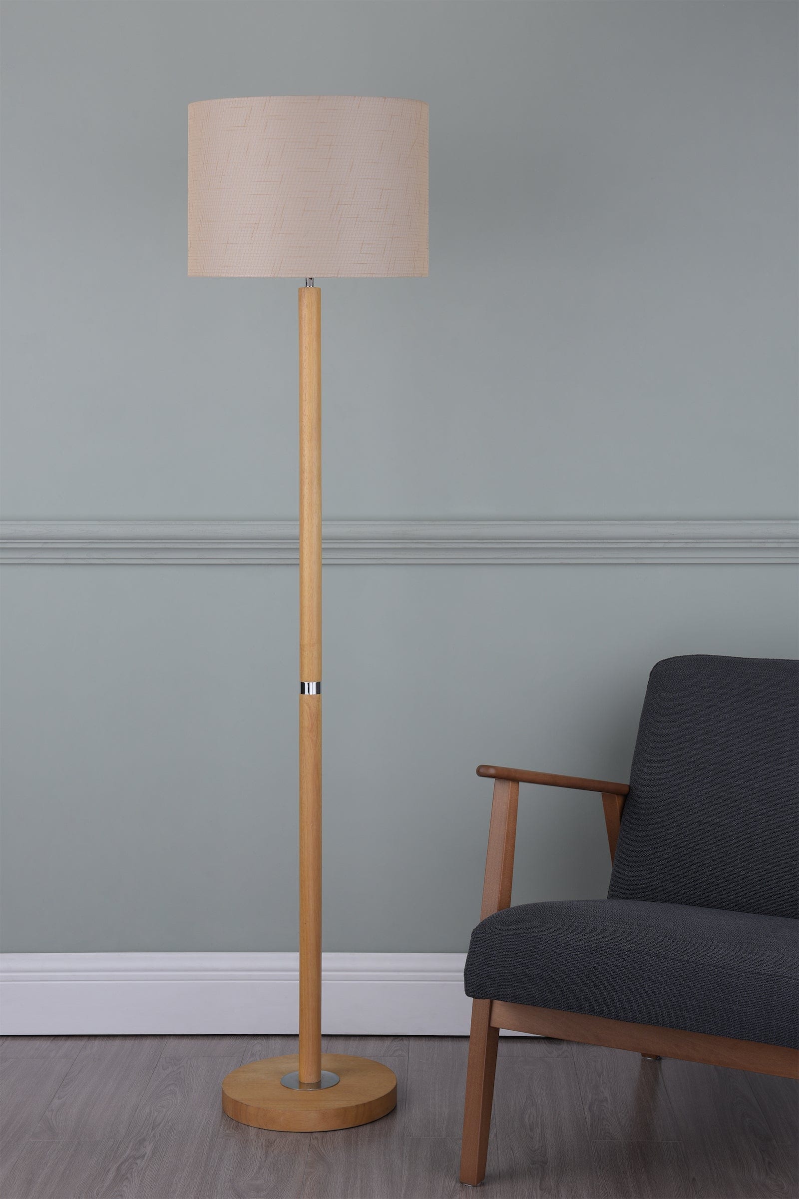 dar lighting Avenue Floor Lamp Light Wood Polished Chrome With Shade AVE4943
