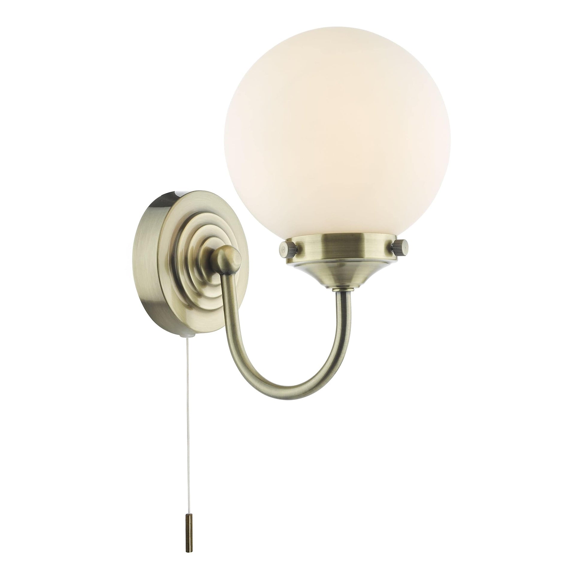 dar lighting Barclay Bathroom Wall Light Antique Brass Opal Glass IP44 BAR0775