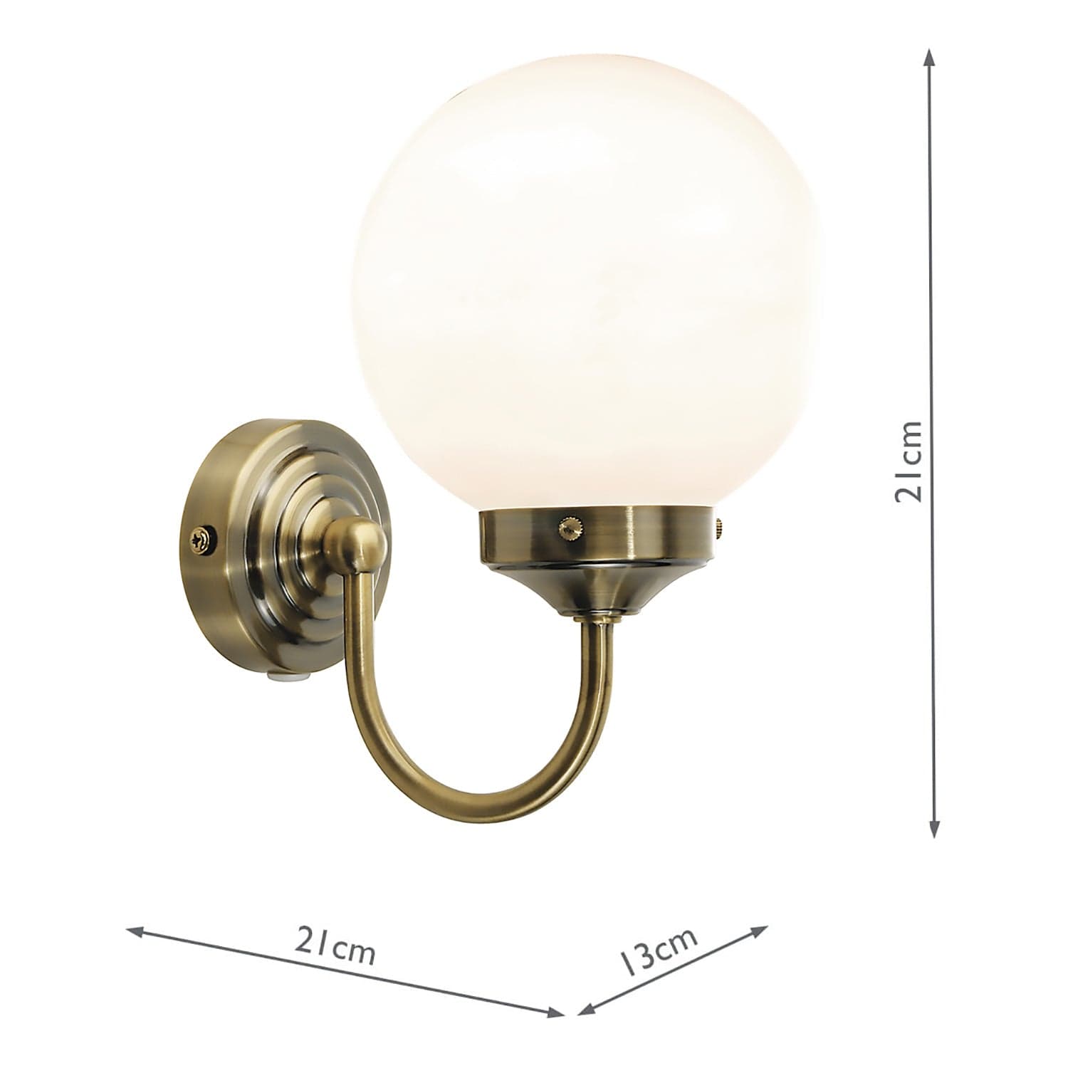 dar lighting Barclay Bathroom Wall Light Antique Brass Opal Glass IP44 BAR0775