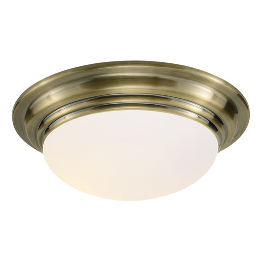 dar lighting Barclay Large Bathroom Flush Antique Brass Opal Glass IP44 BAR5075