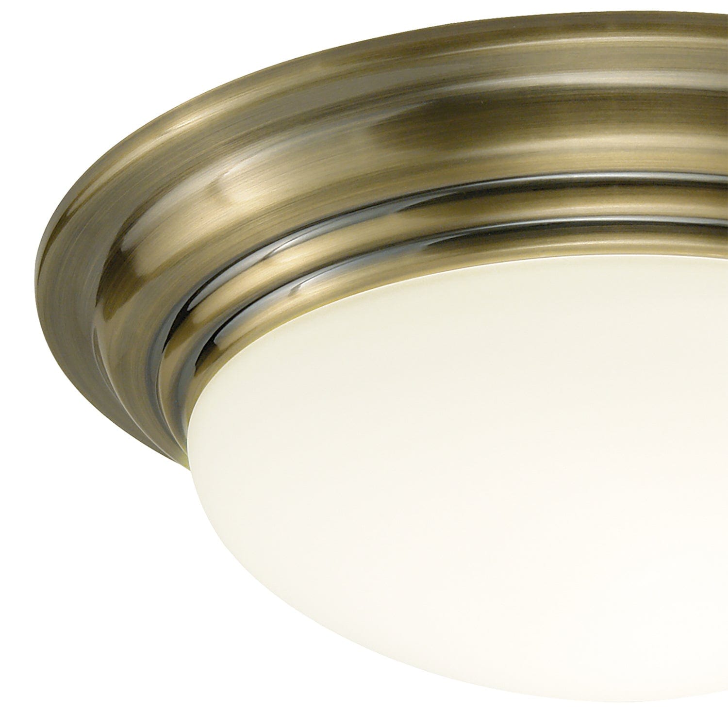 dar lighting Barclay Large Bathroom Flush Antique Brass Opal Glass IP44 BAR5075