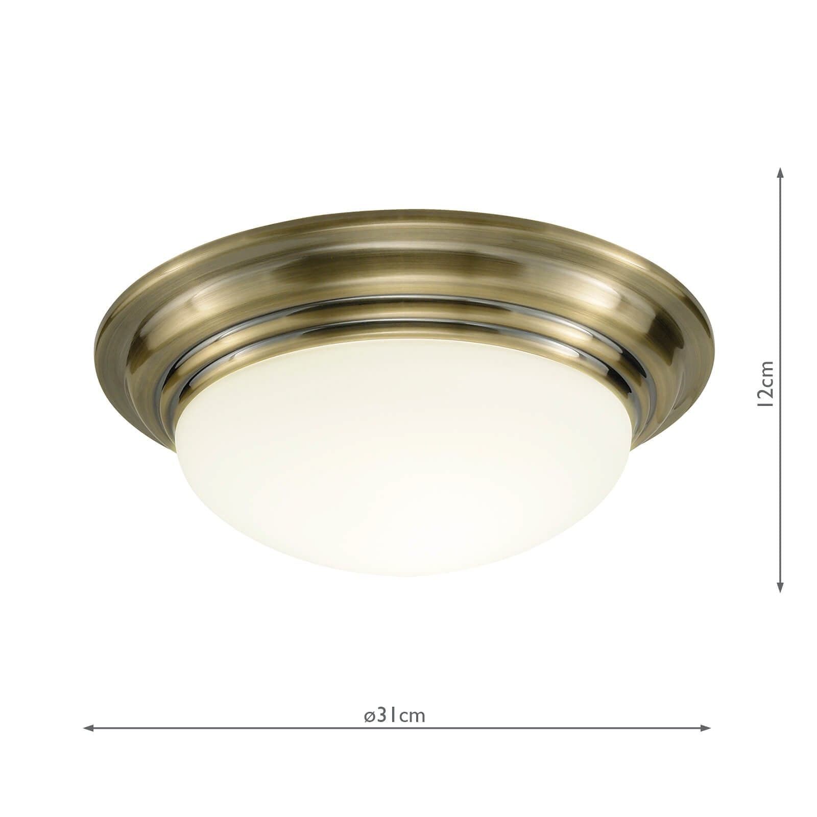 dar lighting Barclay Small Bathroom Flush Antique Brass Opal Glass IP44 BAR5275