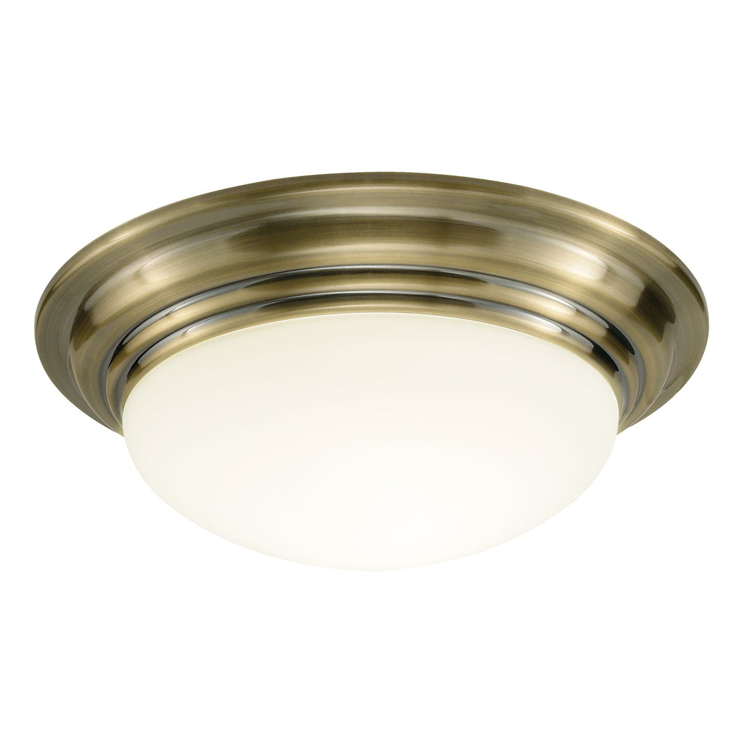 dar lighting Barclay Small Bathroom Flush Antique Brass Opal Glass IP44 BAR5275