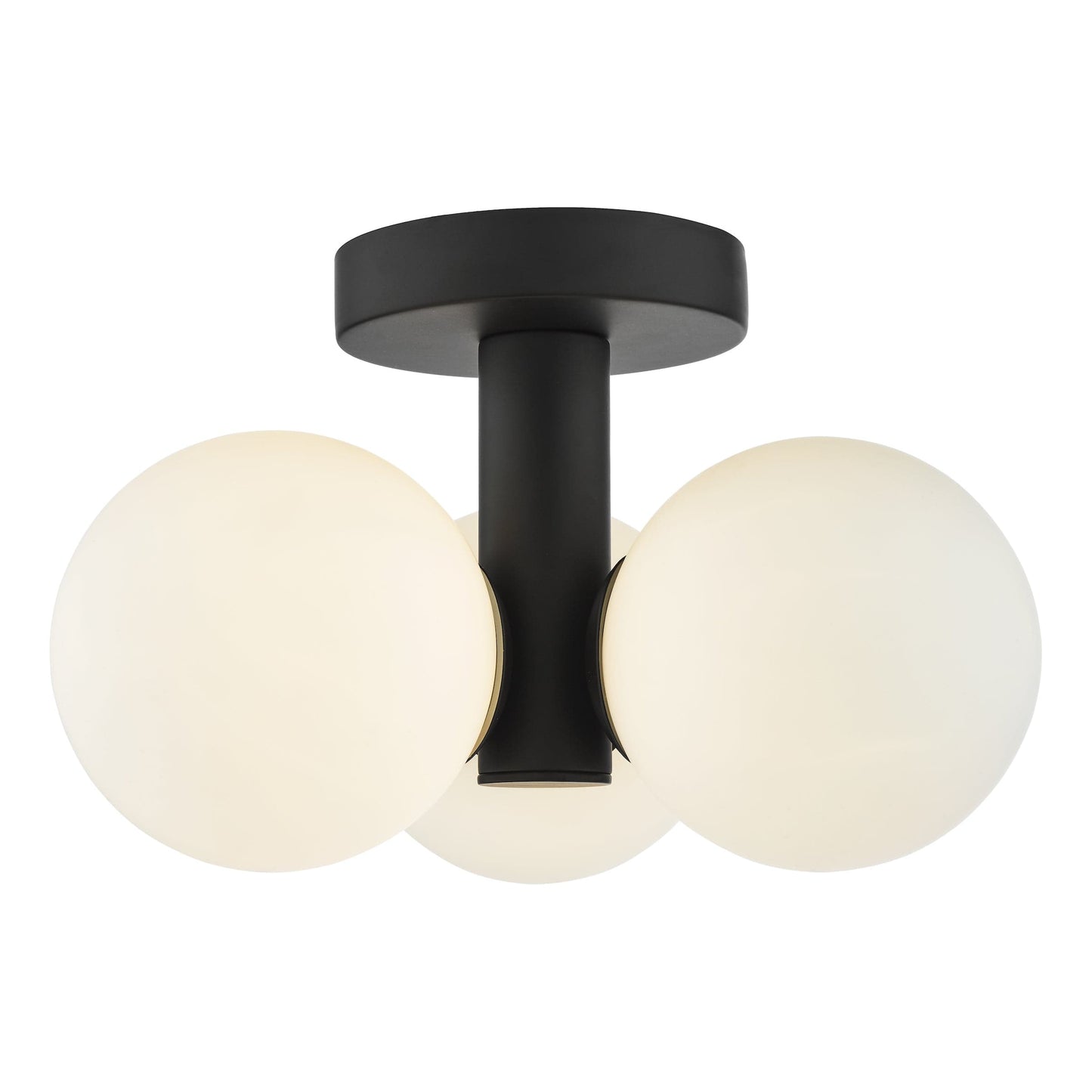 dar lighting Blake Bathroom 3 Light Semi Flush Matt Black Opal Glass BLA5322