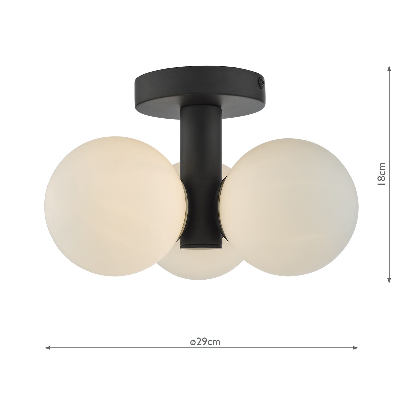 dar lighting Blake Bathroom 3 Light Semi Flush Matt Black Opal Glass BLA5322