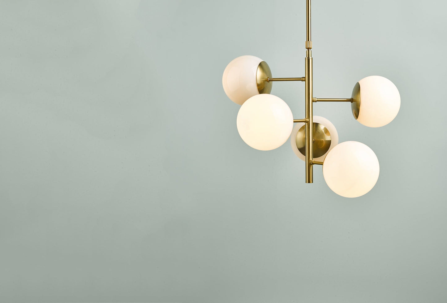 dar lighting Bombazine 5 Light Pendant Natural Brass & Opal Glass BOM0535