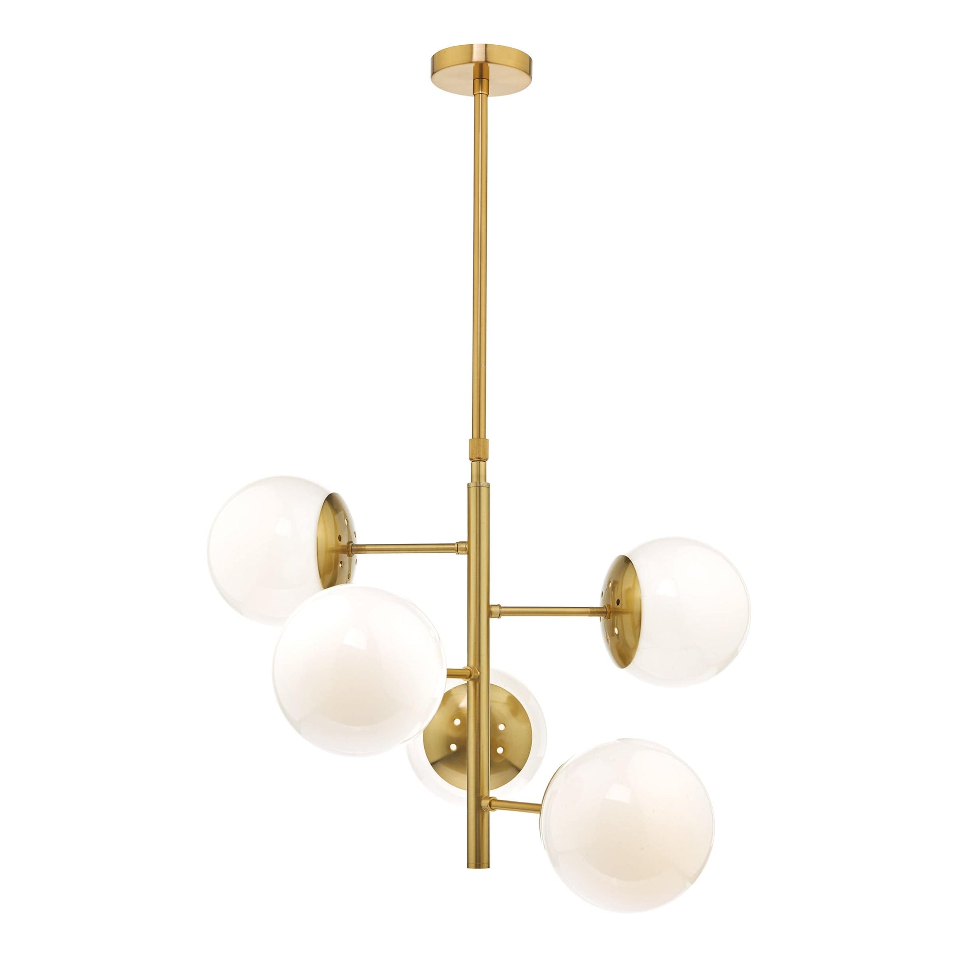 dar lighting Bombazine 5 Light Pendant Natural Brass & Opal Glass BOM0535
