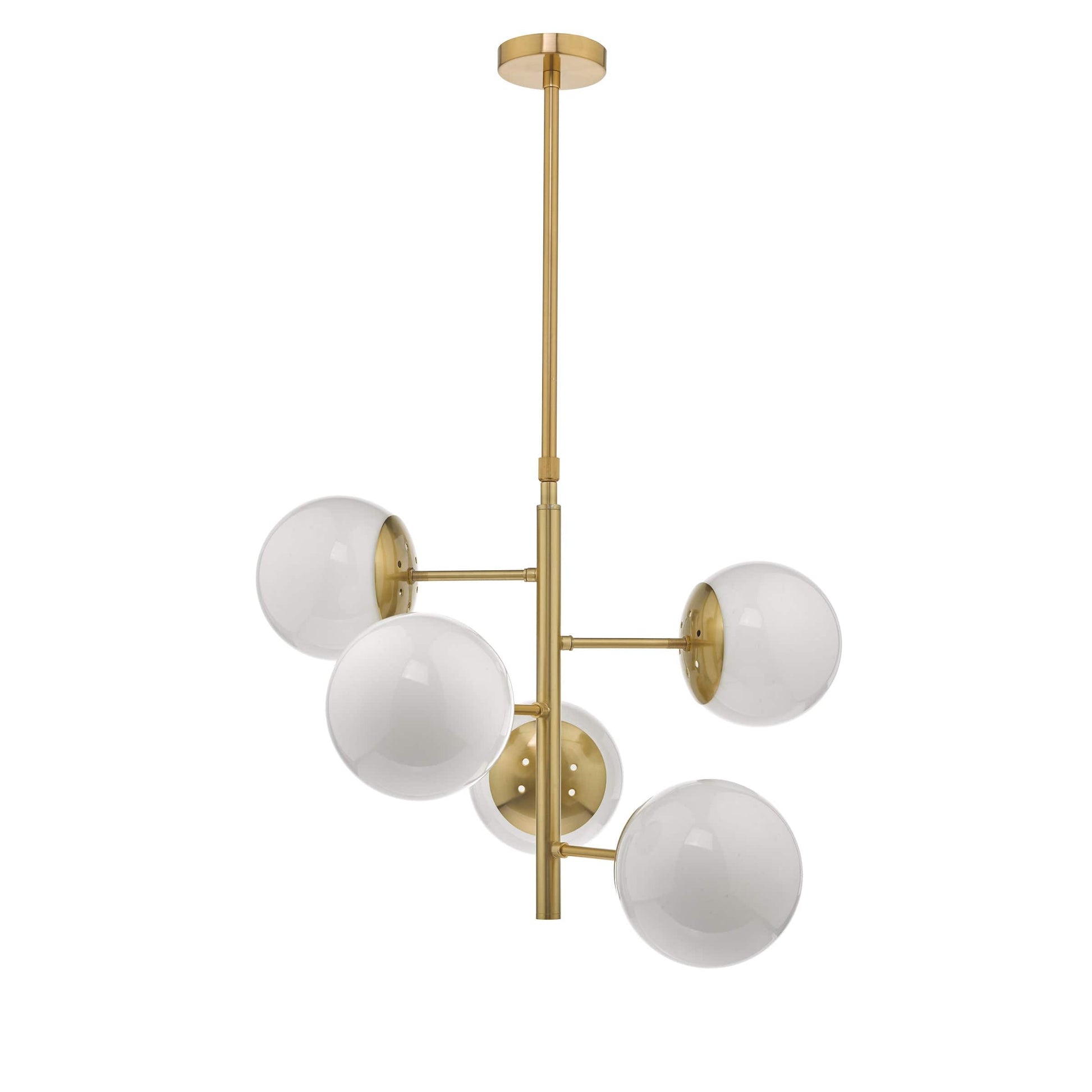 dar lighting Bombazine 5 Light Pendant Natural Brass & Opal Glass BOM0535