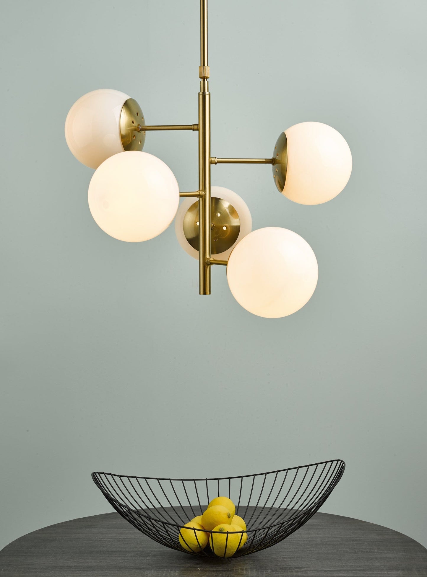 dar lighting Bombazine 5 Light Pendant Natural Brass & Opal Glass BOM0535