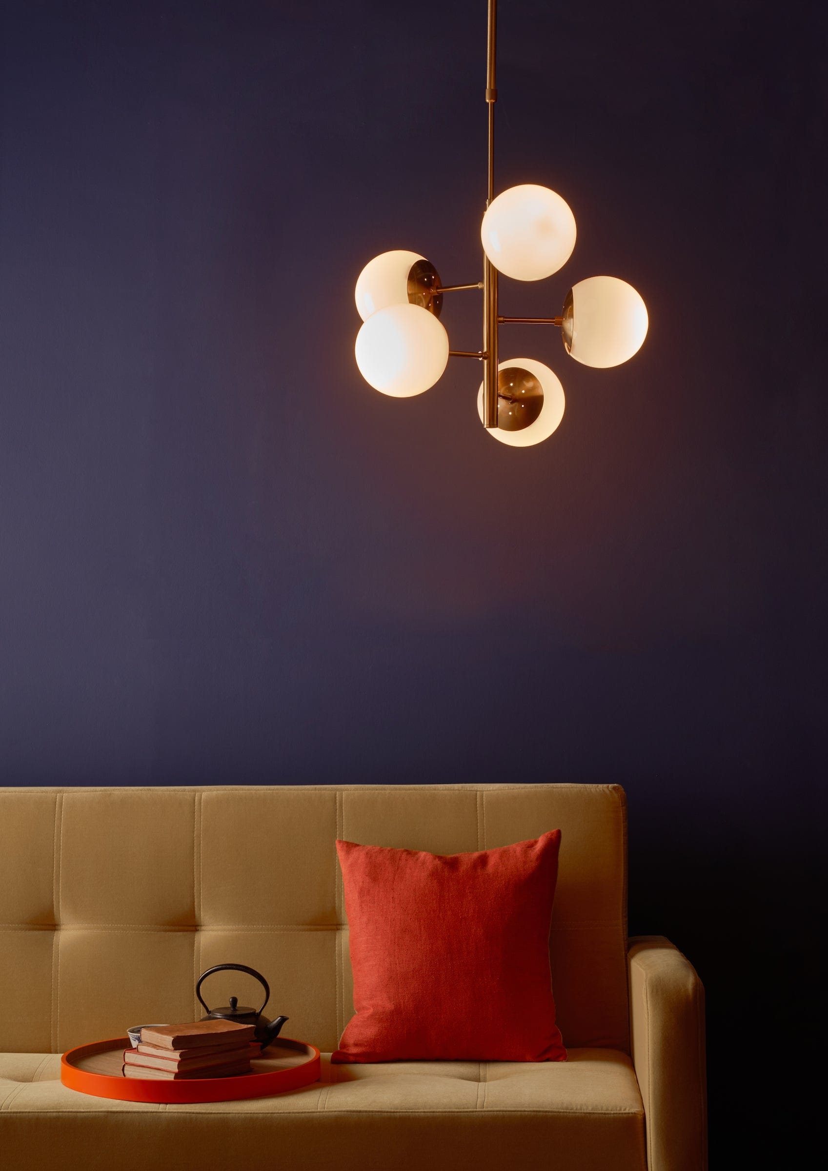 dar lighting Bombazine 5 Light Pendant Natural Brass & Opal Glass BOM0535